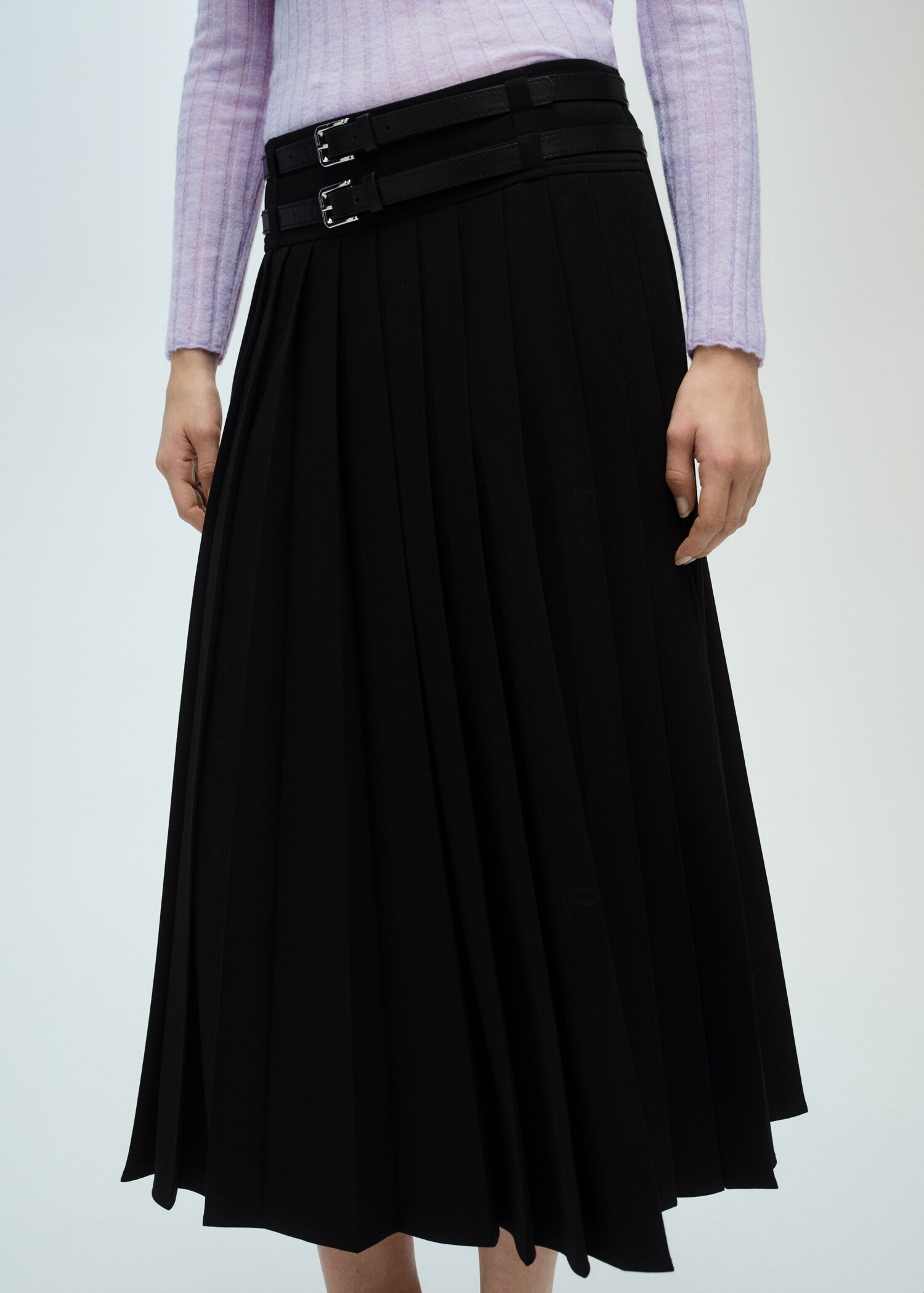 Double-belted pleated skirt - Medium plane