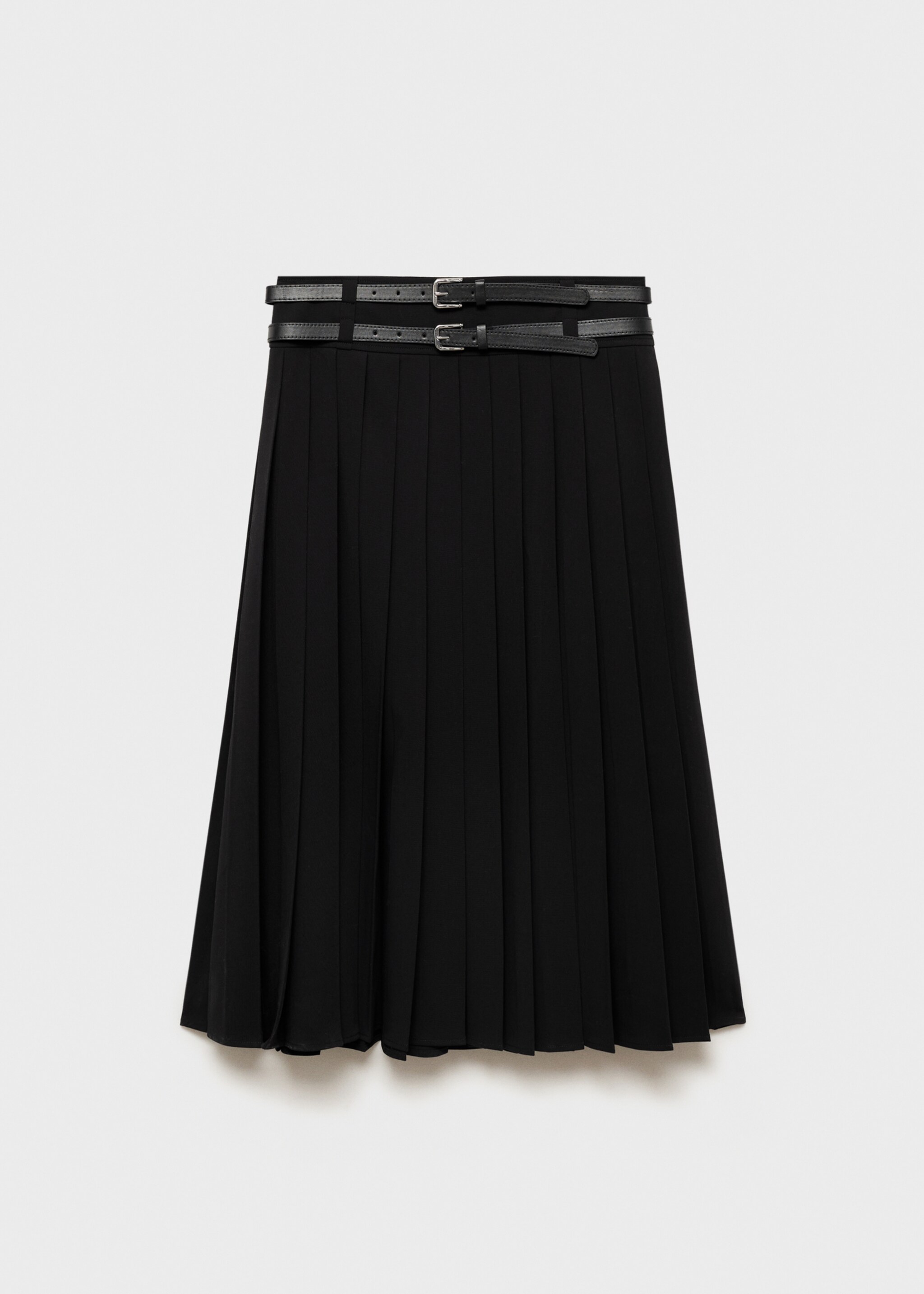 Double-belted pleated skirt - Article without model, Black. Ref: 87060624-00.