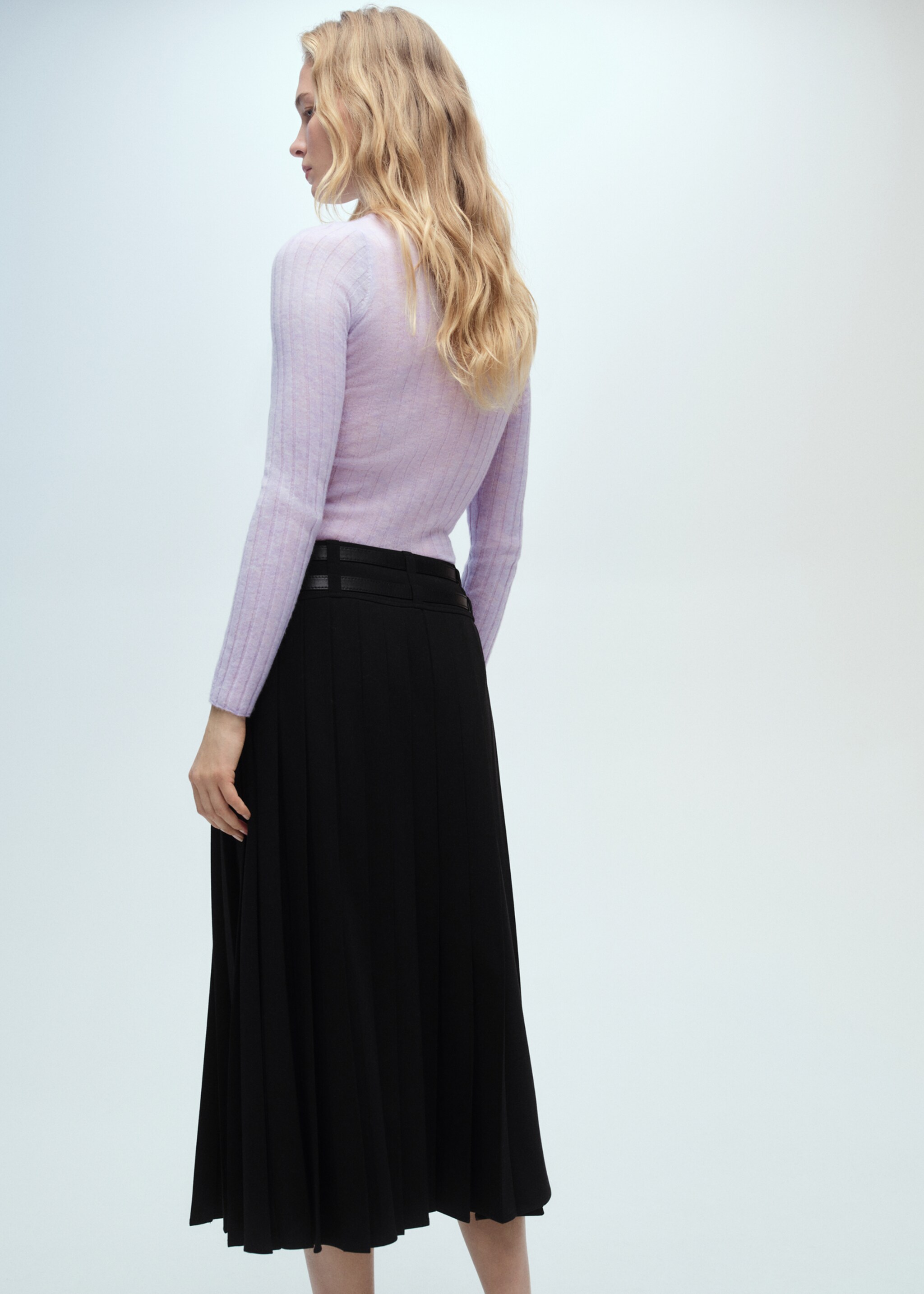 Double-belted pleated skirt - Reverse of the article, Black. Ref: 87060624-00.