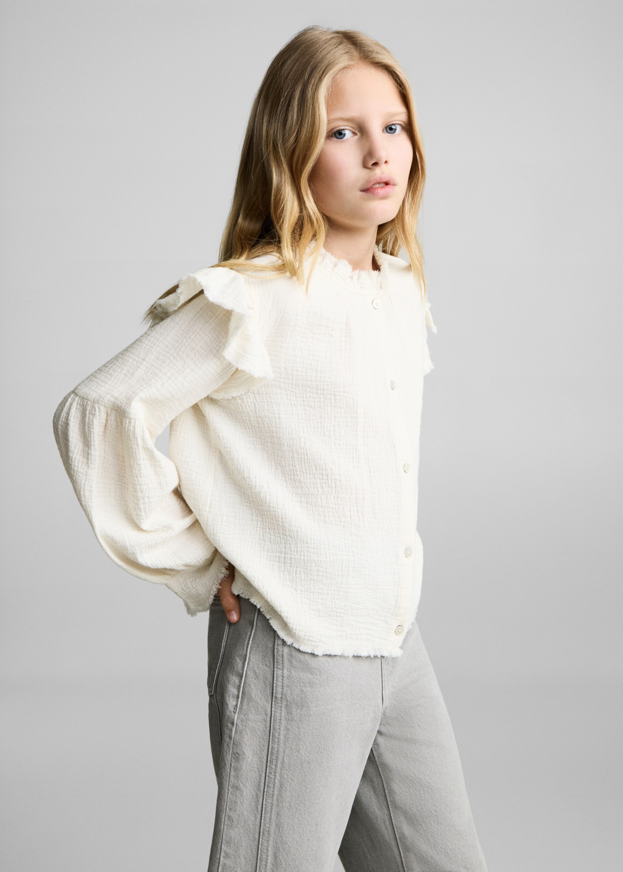 Blusa romántica bambula - Plano medio, Crudo. Ref: 87060650-00.