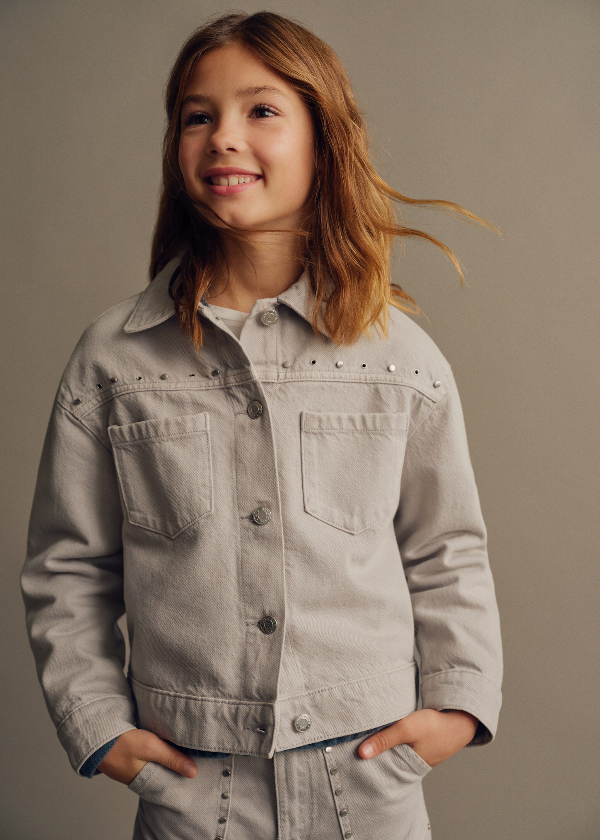 Studded denim jacket - Medium plane, Denim Grey. Ref: 87061049-00.