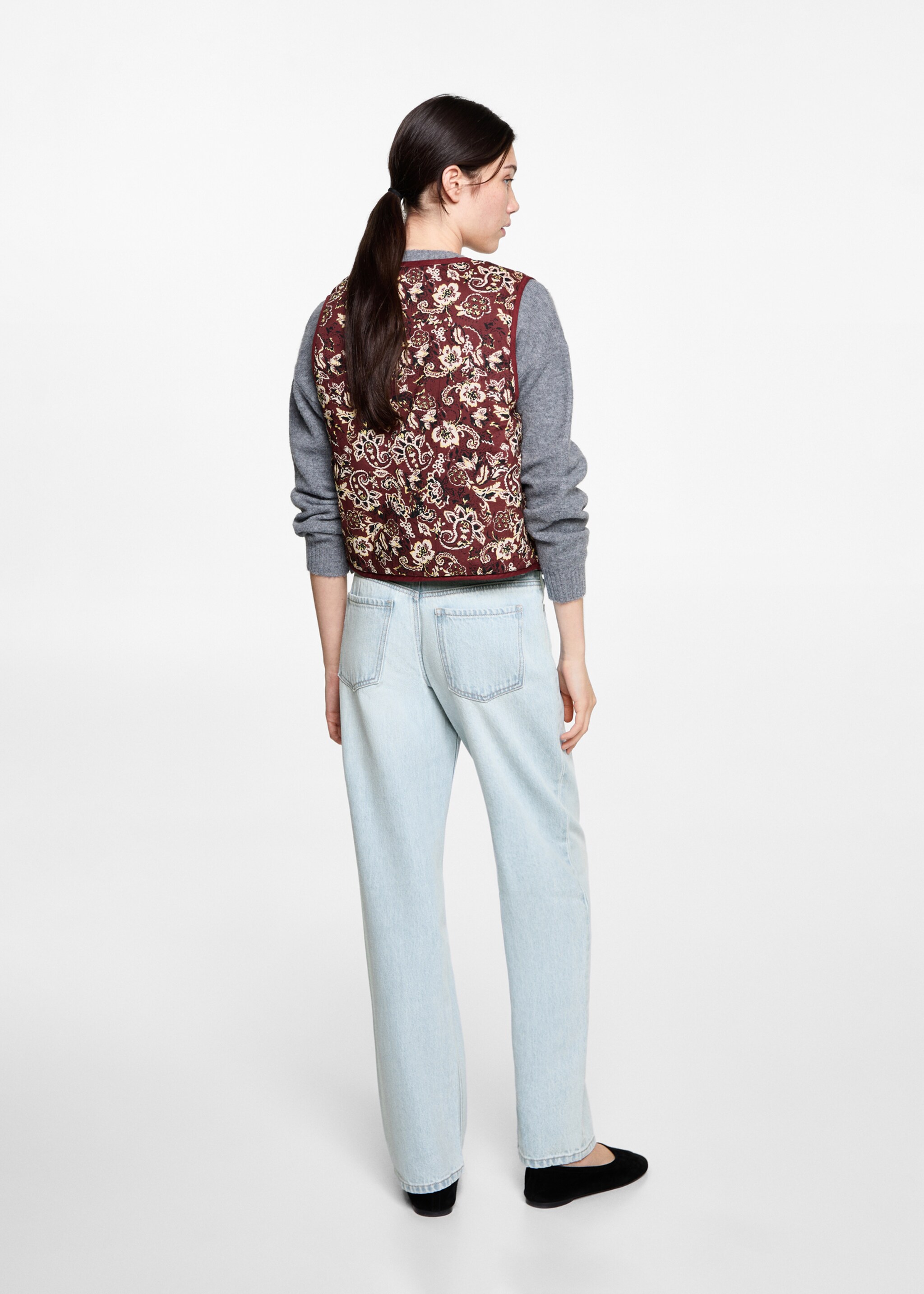 Cropped printed gilet - Reverse of the article, Maroon. Ref: 87061513-00.
