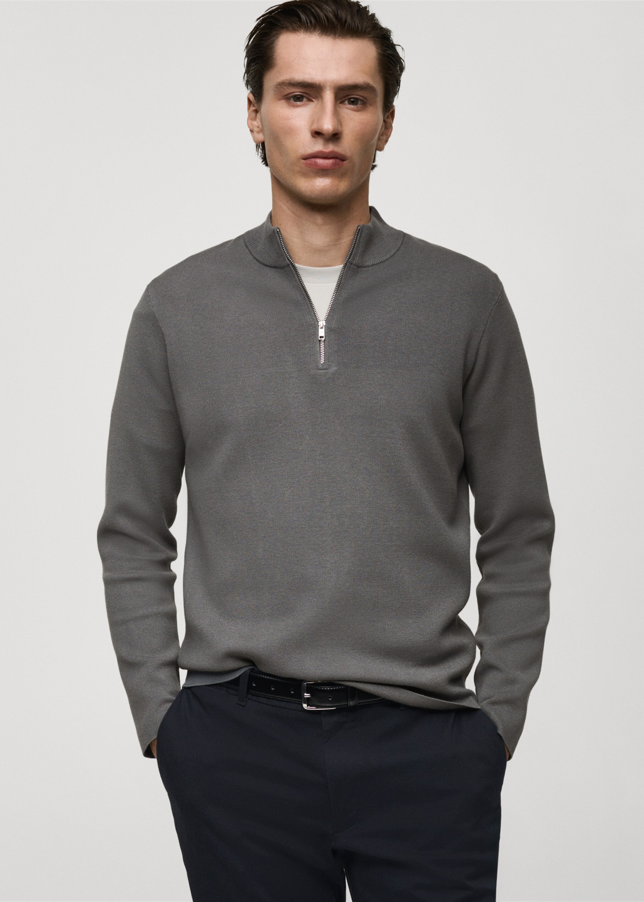 Zip-Pullover mit halbhohem Kragen - Mittlere Ansicht, Grau. Ref: 87062890-00.