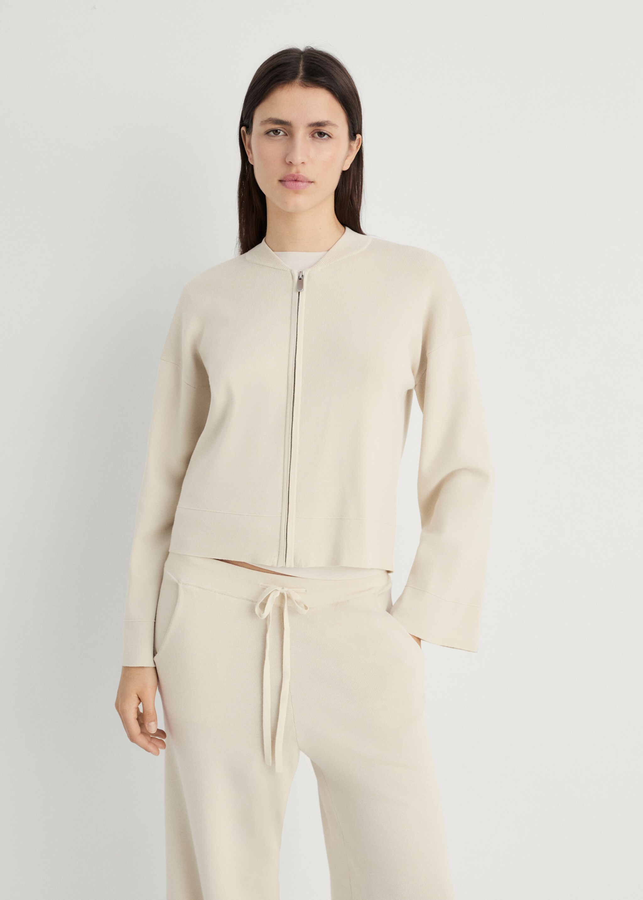 Gerippte Zip-Jacke - Mittlere Ansicht, Hellgrau/Pastellgrau. Ref: 87062897-00.