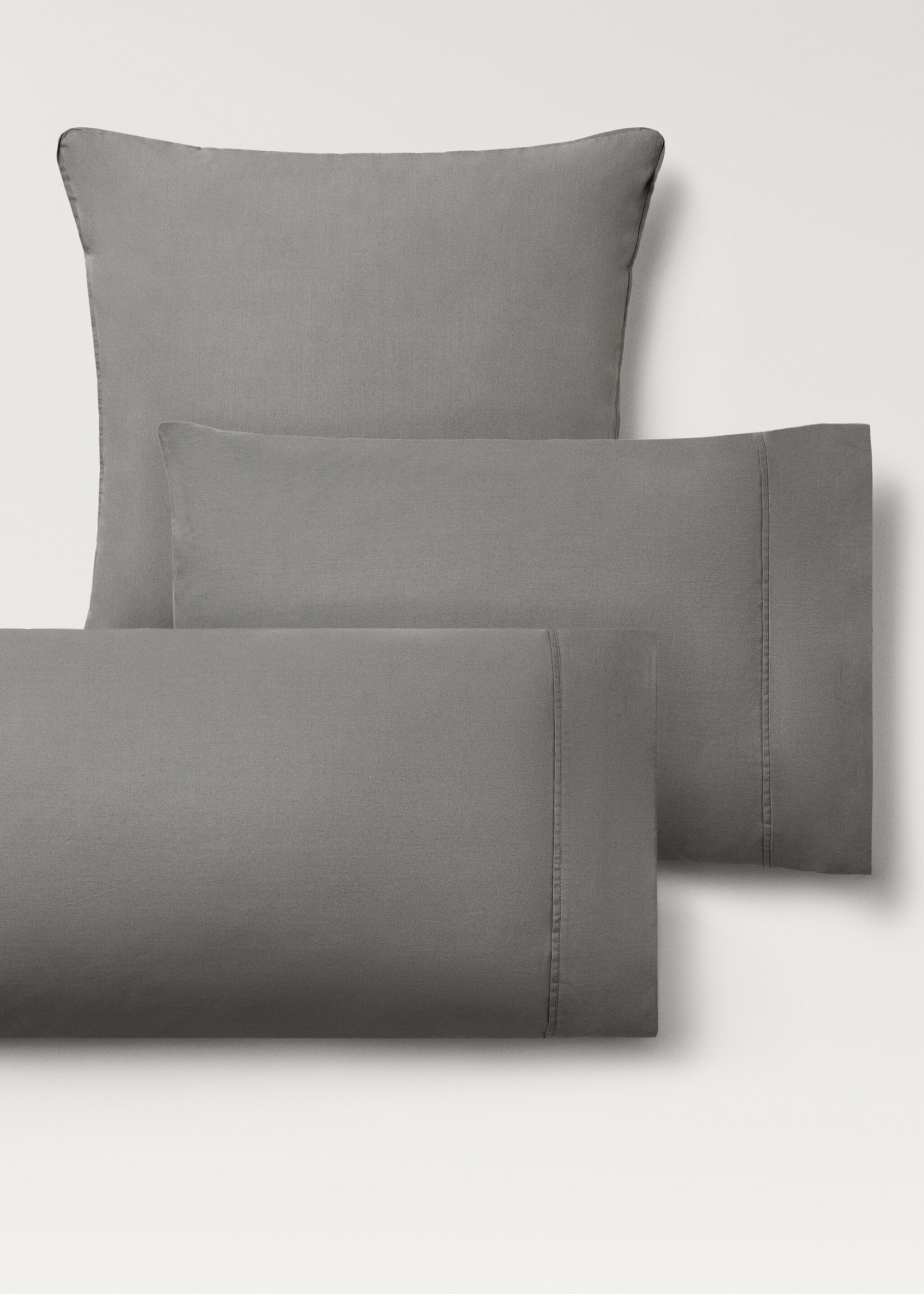 Two 300-thread count cotton percale pillowcases 50x75 cm - Details of the article 4, Medium Grey. Ref: 87062899-00.