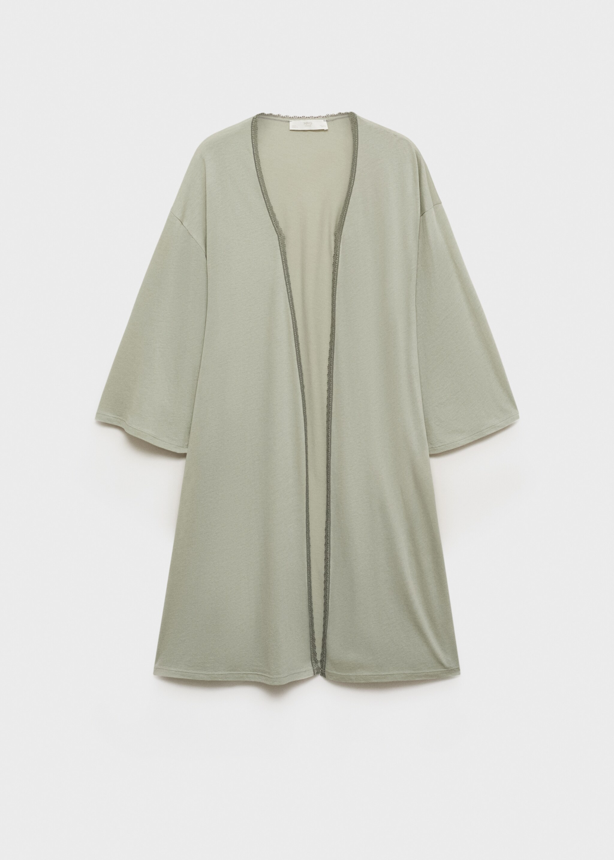 Cotton robe with contrasting lace - Article without model, Aqua Green. Ref: 87062938-00.