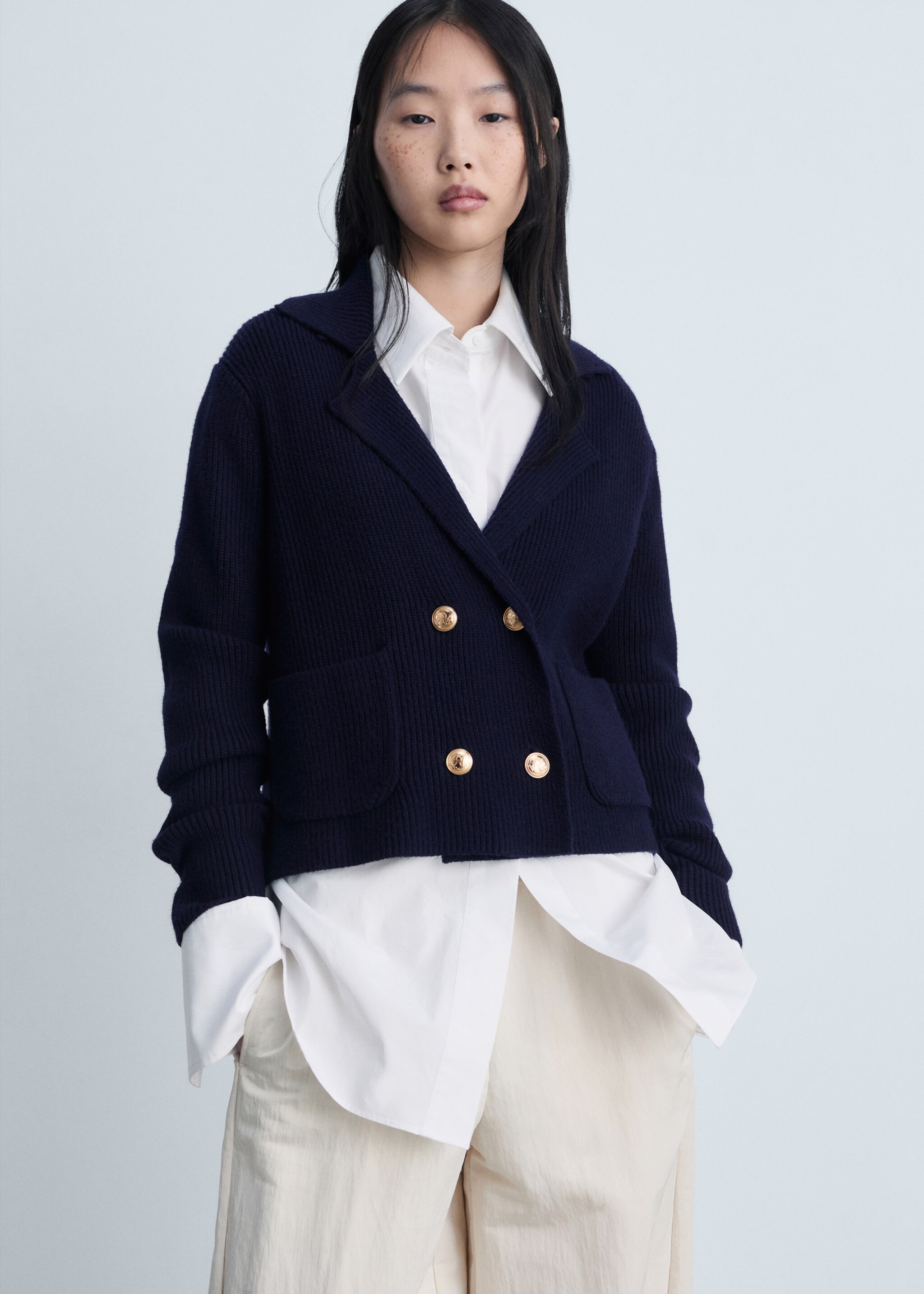 Double-breasted knitted jacket - Medium plane, Dark Navy. Ref: 87063271-00.