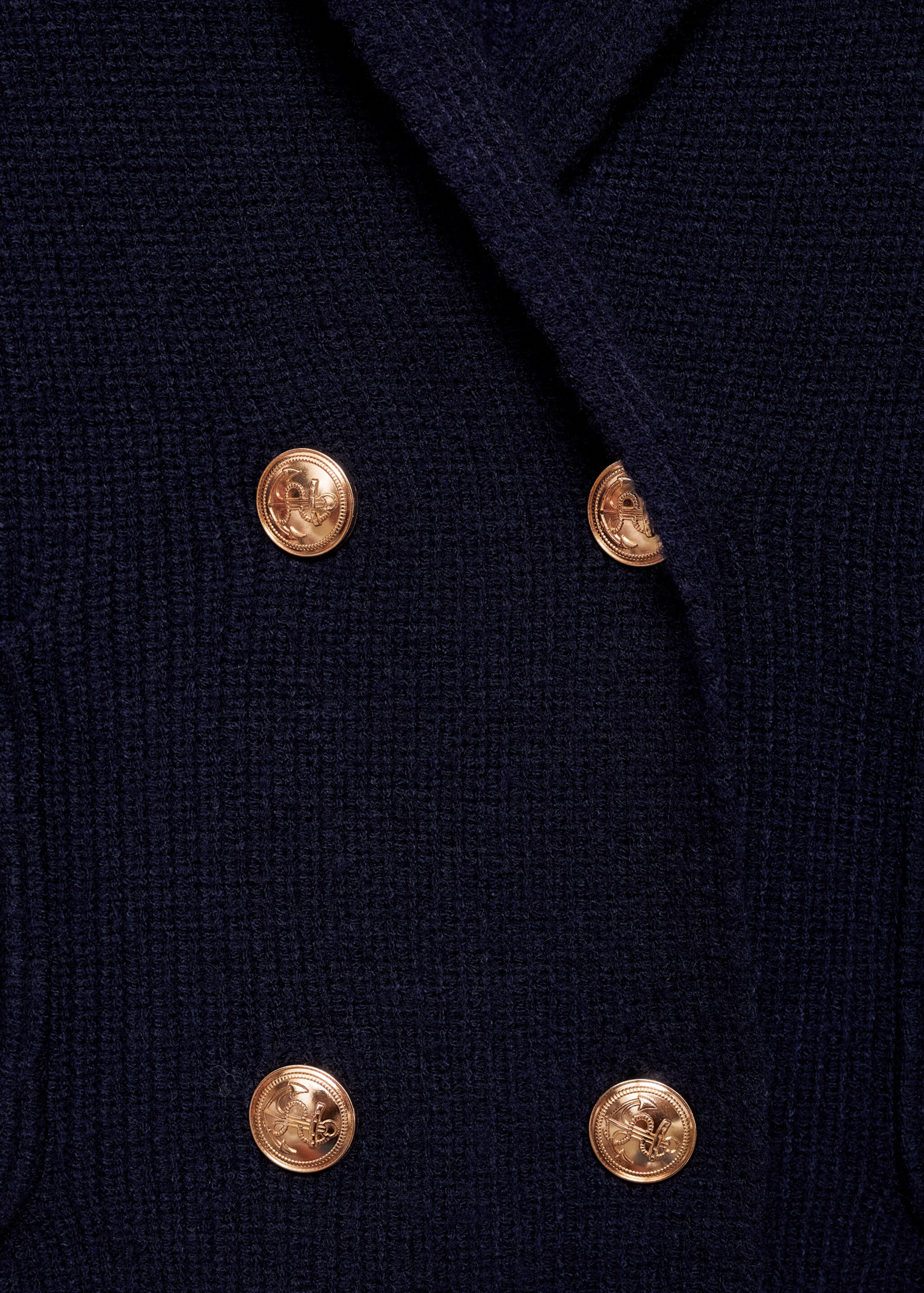 Double-breasted knitted jacket - Details of the article 8, Dark Navy. Ref: 87063271-00.