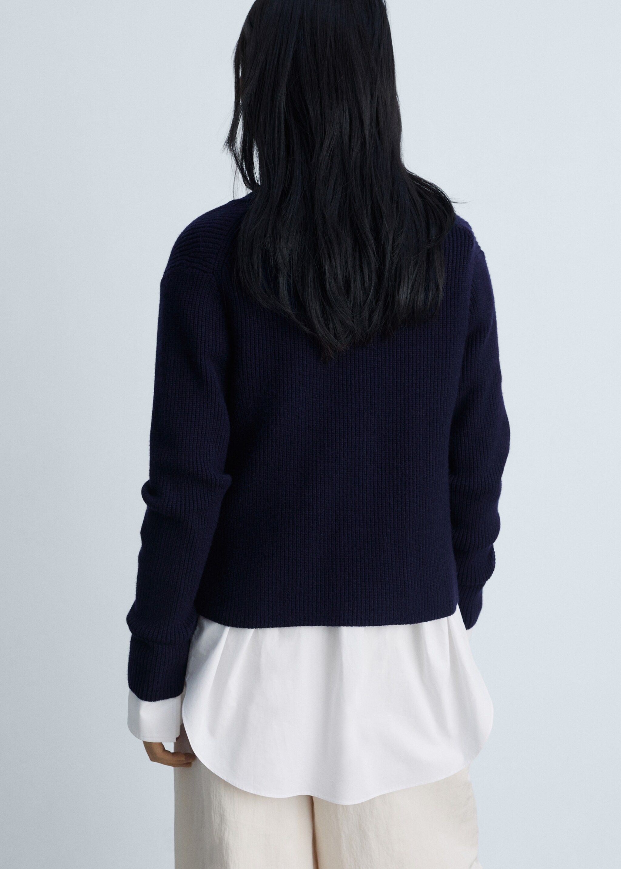 Double-breasted knitted jacket - Reverse of the article, Dark Navy. Ref: 87063271-00.