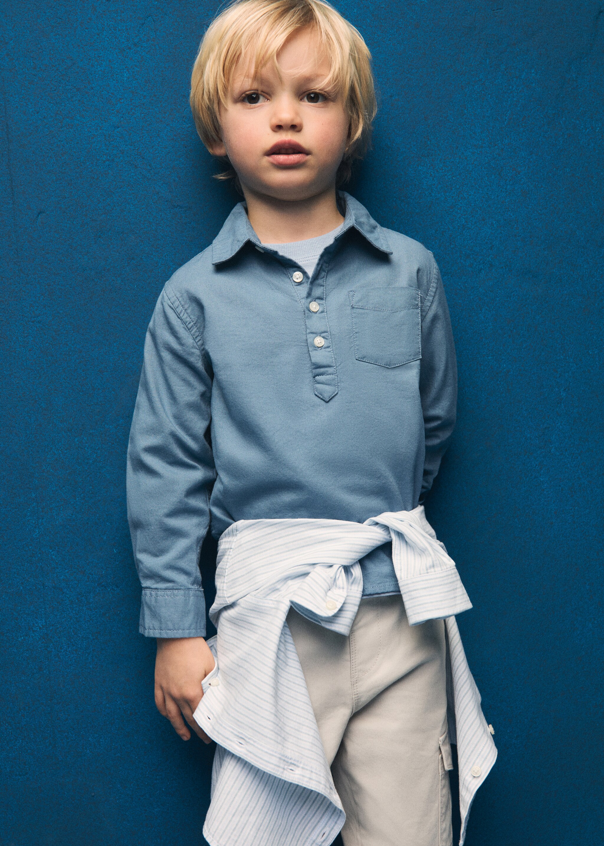 Polo style cotton shirt - Details of the article 5, Blue. Ref: 87063641-00.