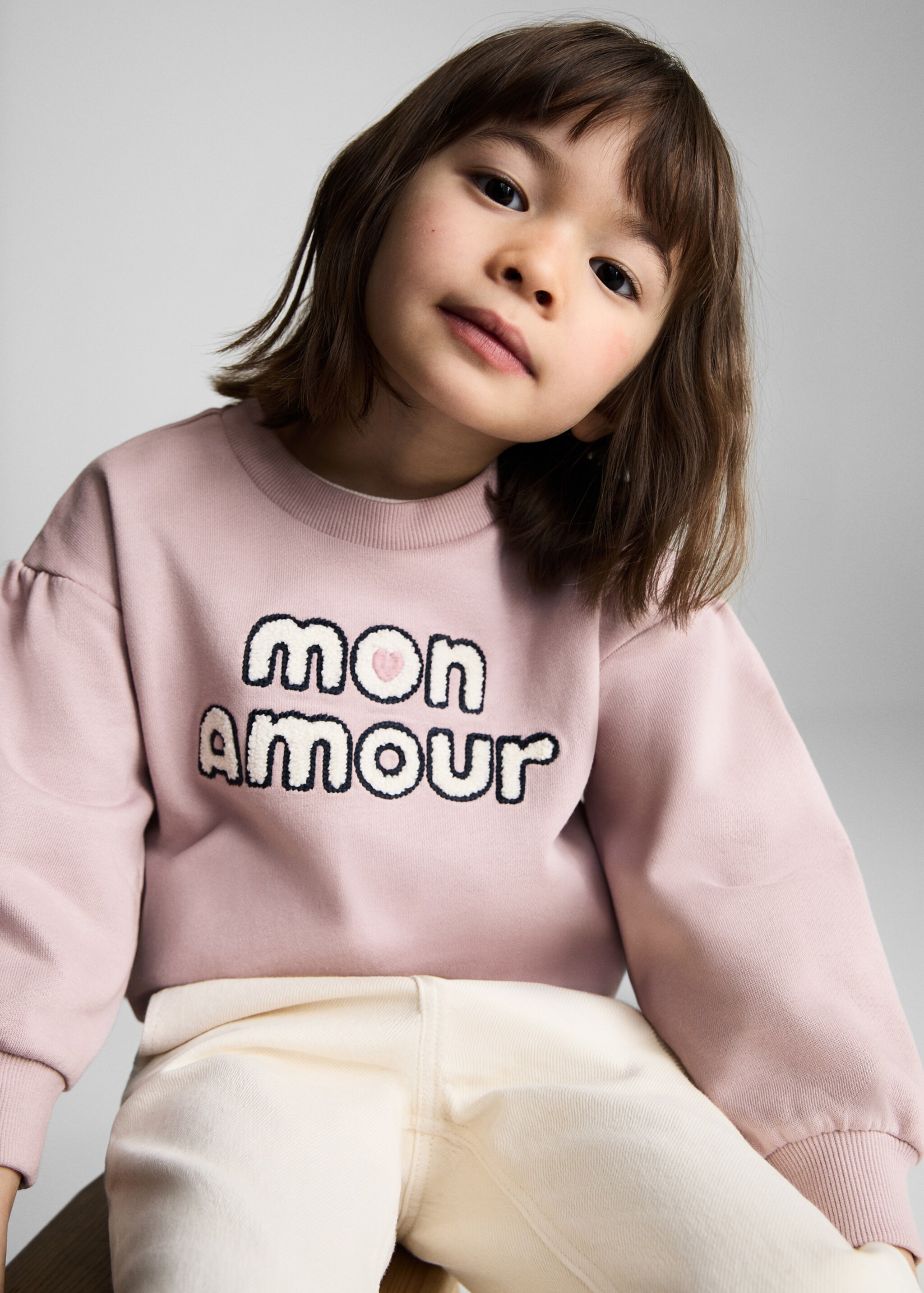 Baumwoll-Sweatshirt mit Relief-Schriftzug - Detail des Artikels 1, Rosa. Ref: 87063646-00.