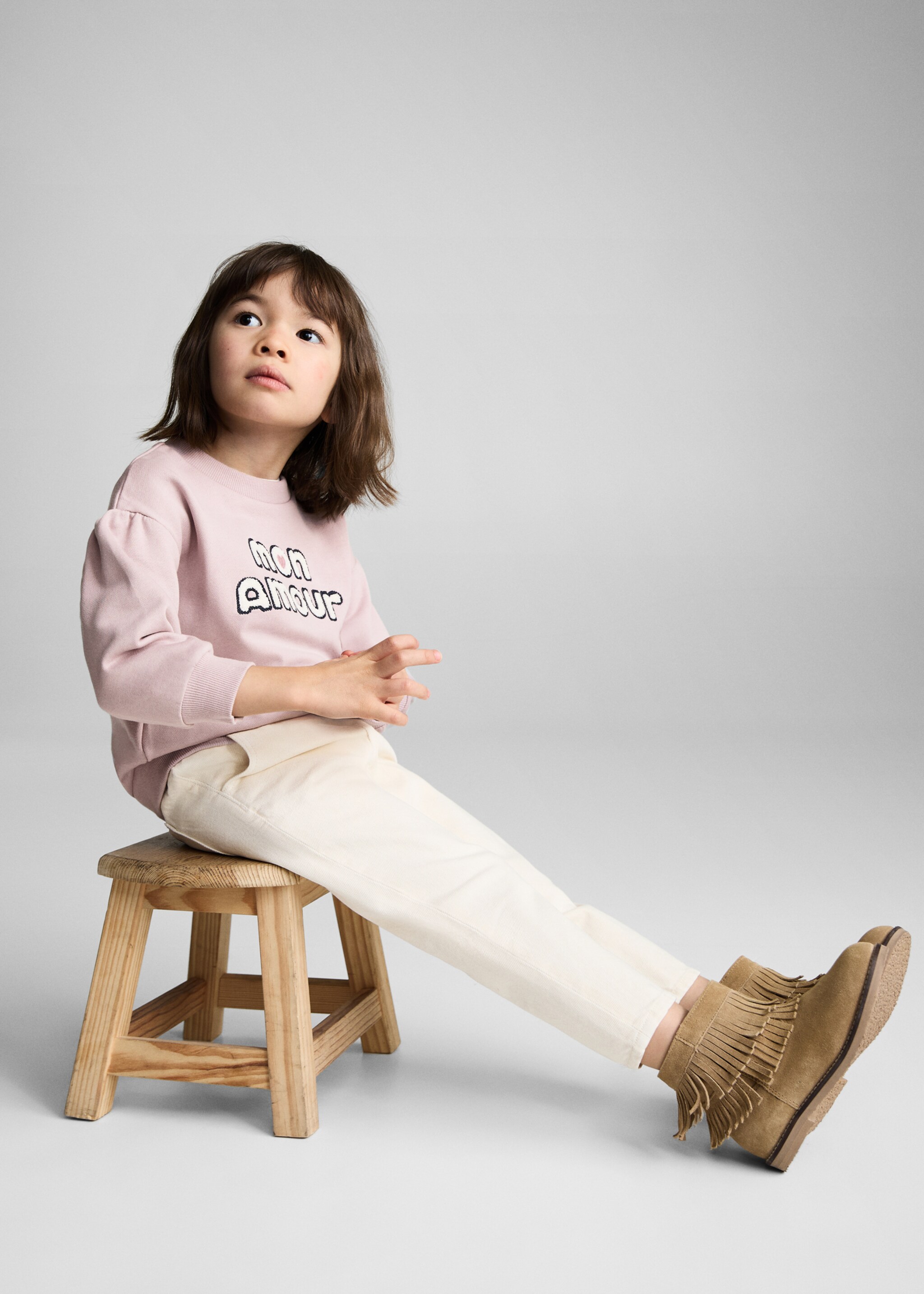 Baumwoll-Sweatshirt mit Relief-Schriftzug - Detail des Artikels 2, Rosa. Ref: 87063646-00.