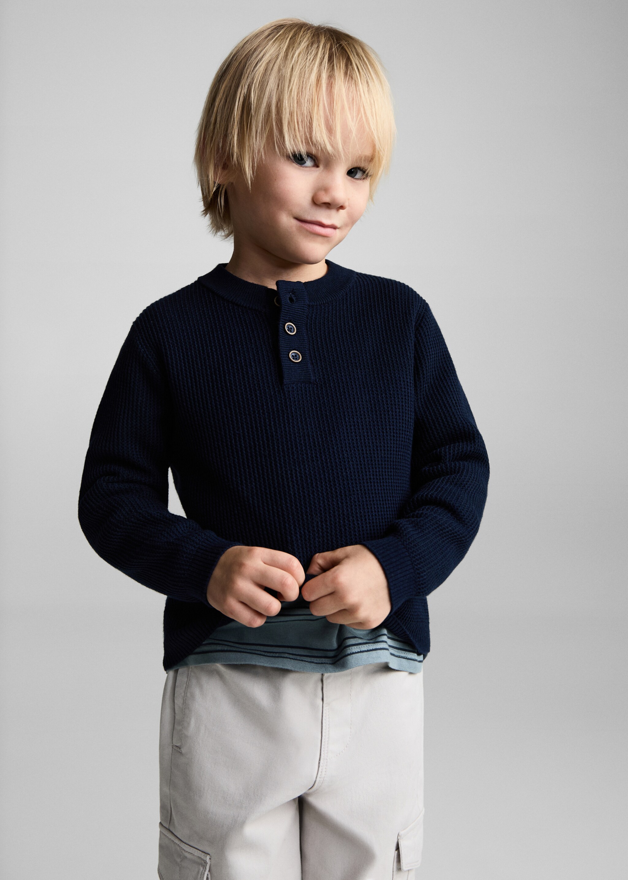 Jersei punt cotó - Pla mig, Blau marí fosc. Ref: 87063647-00.