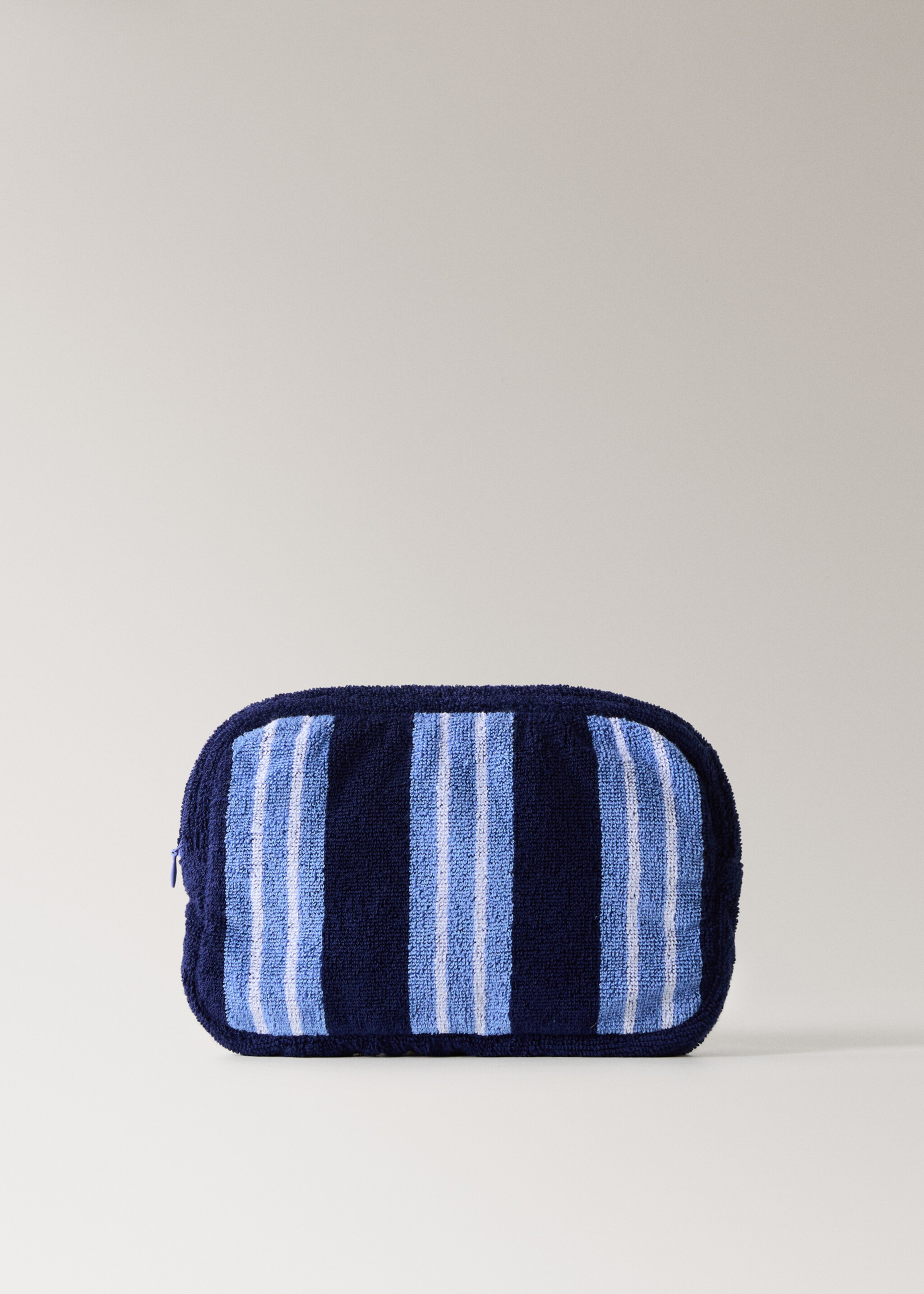Multi-striped towel-effect cotton cosmetics bag - Article without model, Navy. Ref: 87063657-00.