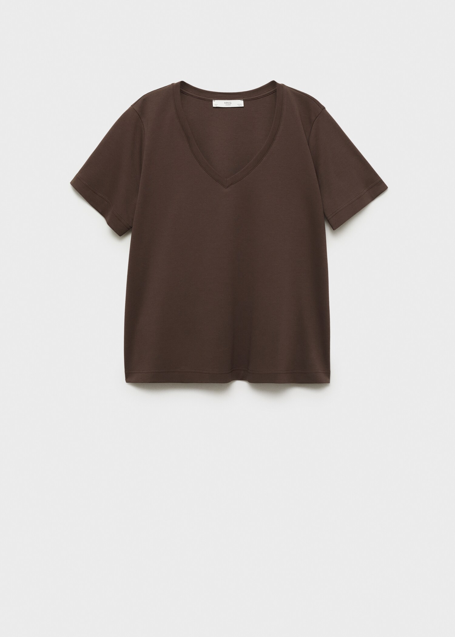 Bavlněné pyžamové tričko s výstřihem do V a jednobarevným designem - Zboží bez modelu