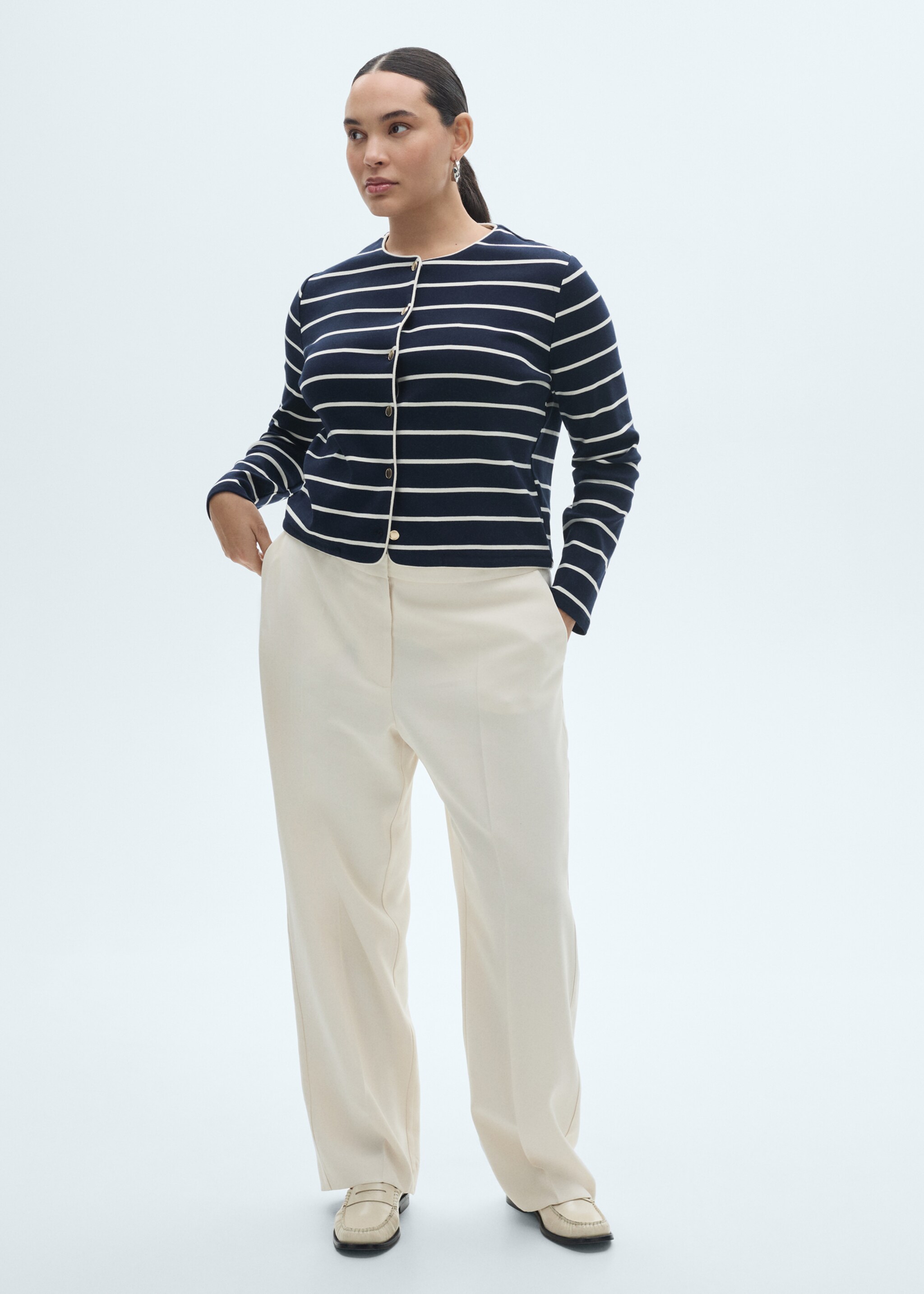 Stripped knit cardigan - Details of the article 3, Dark Navy. Ref: 87064079-00.