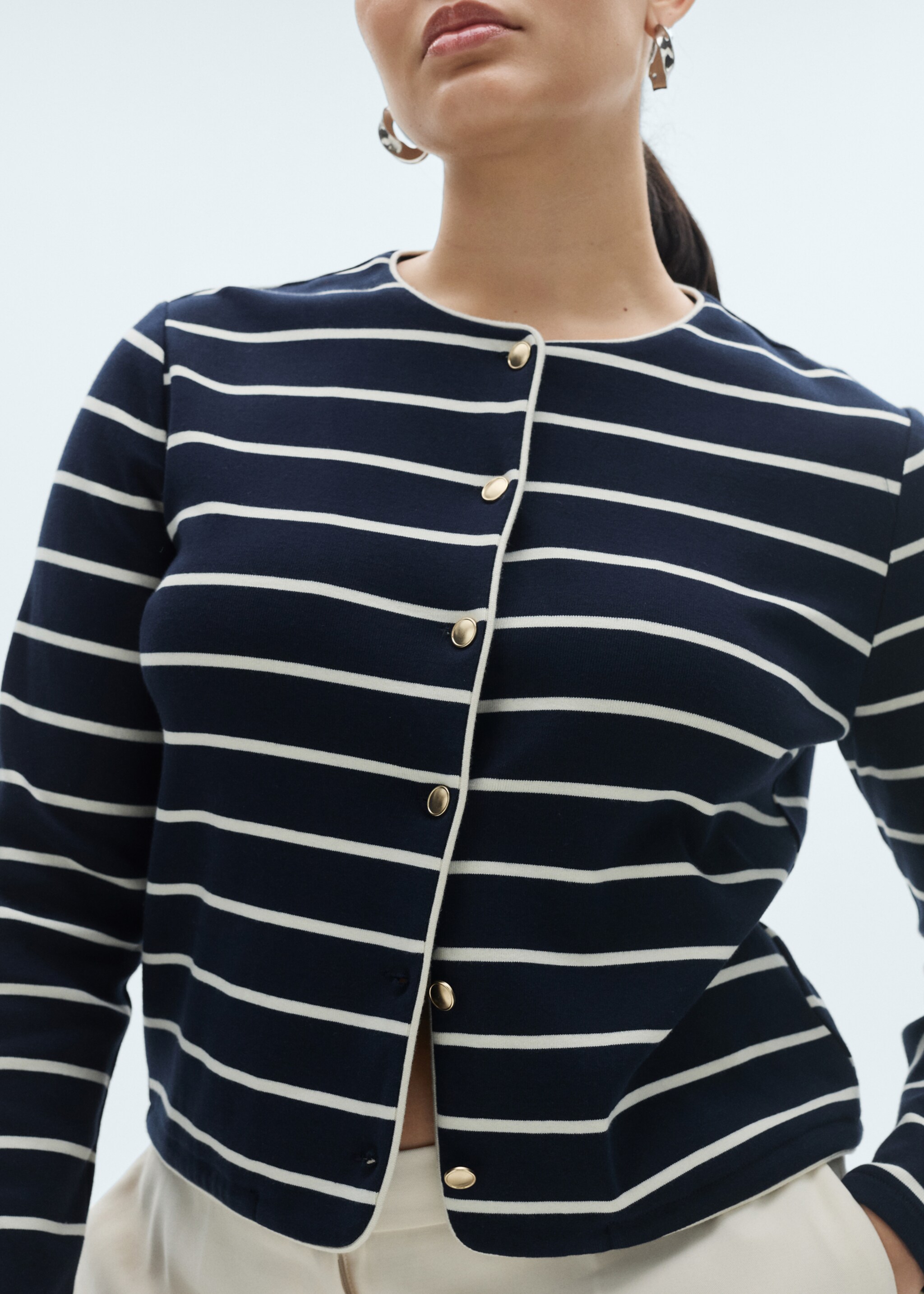 Stripped knit cardigan - Details of the article 5, Dark Navy. Ref: 87064079-00.