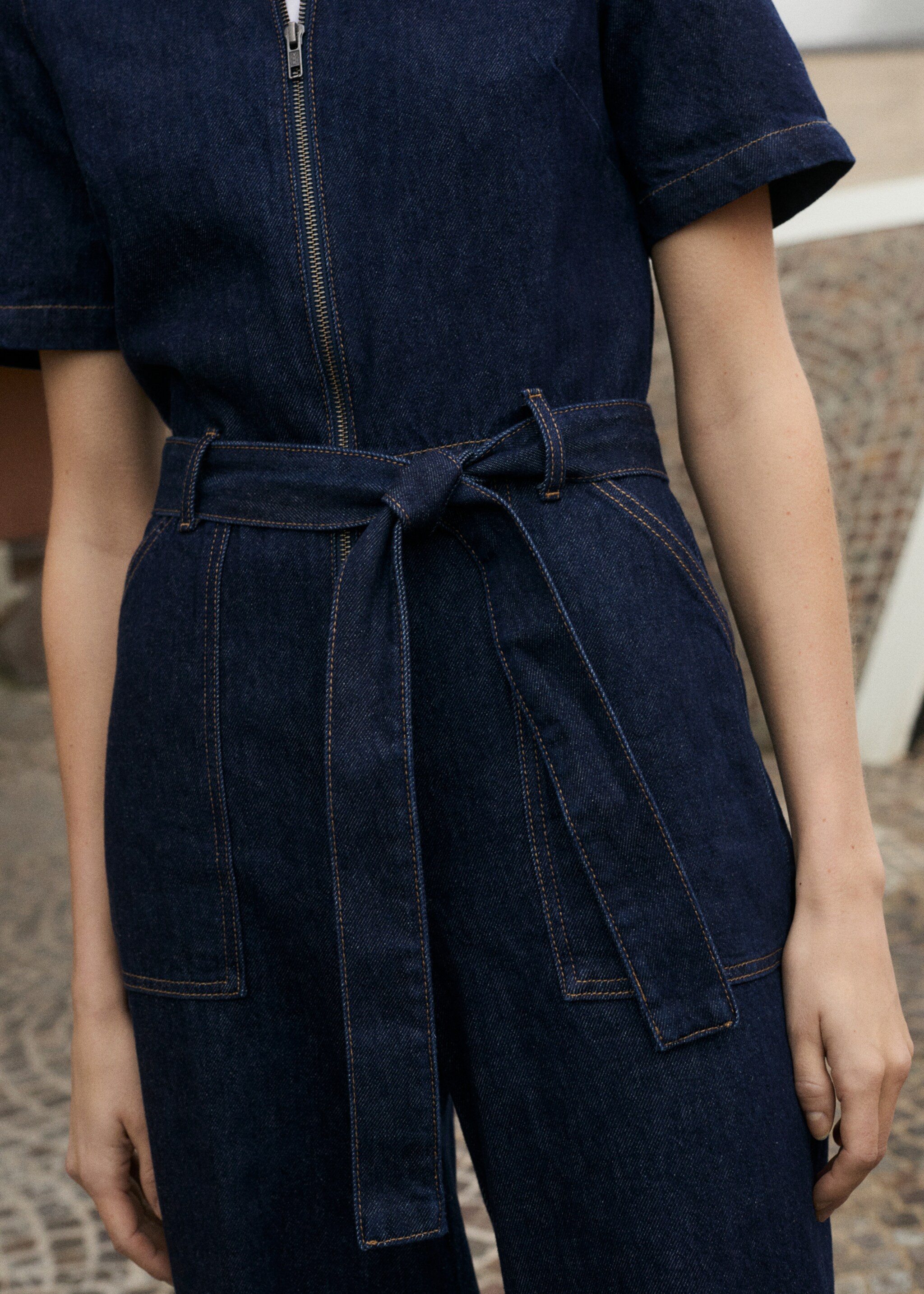 Mono vaquero manga corta - Plano medio, Azul. Ref: 87064081-00.