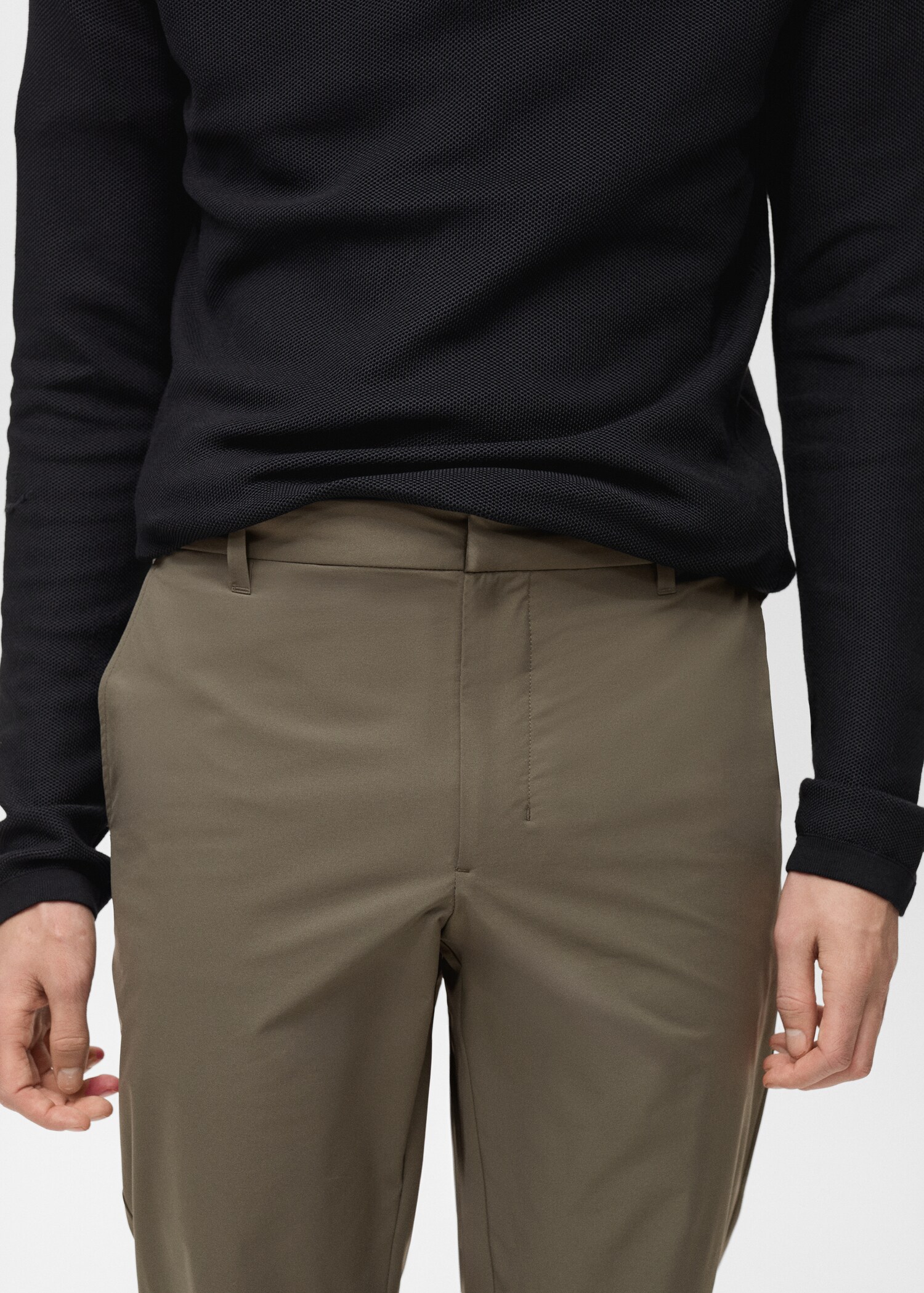 Stretch fabric slim-fit trousers with drawstring - Details of the article 1
