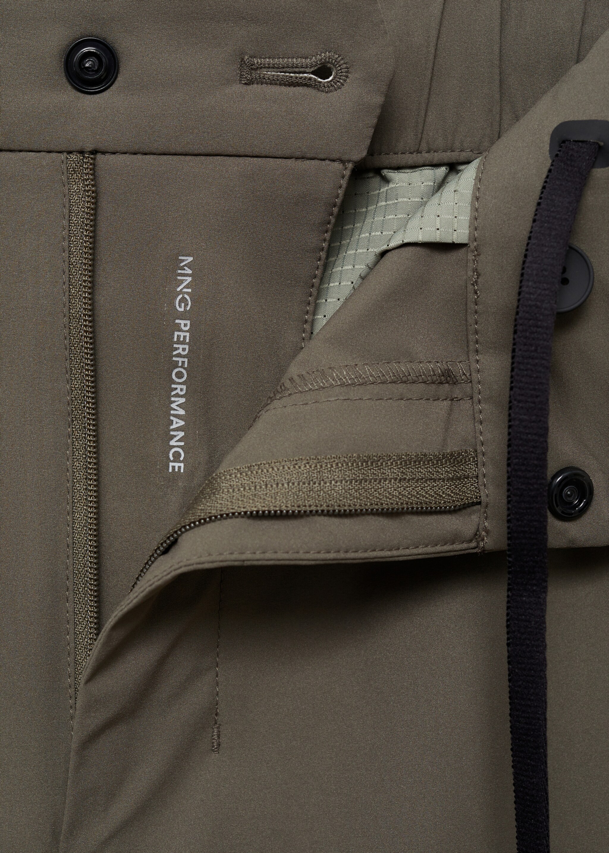 Stretch fabric slim-fit trousers with drawstring - Details of the article 8, Medium Green. Ref: 87064389-00.