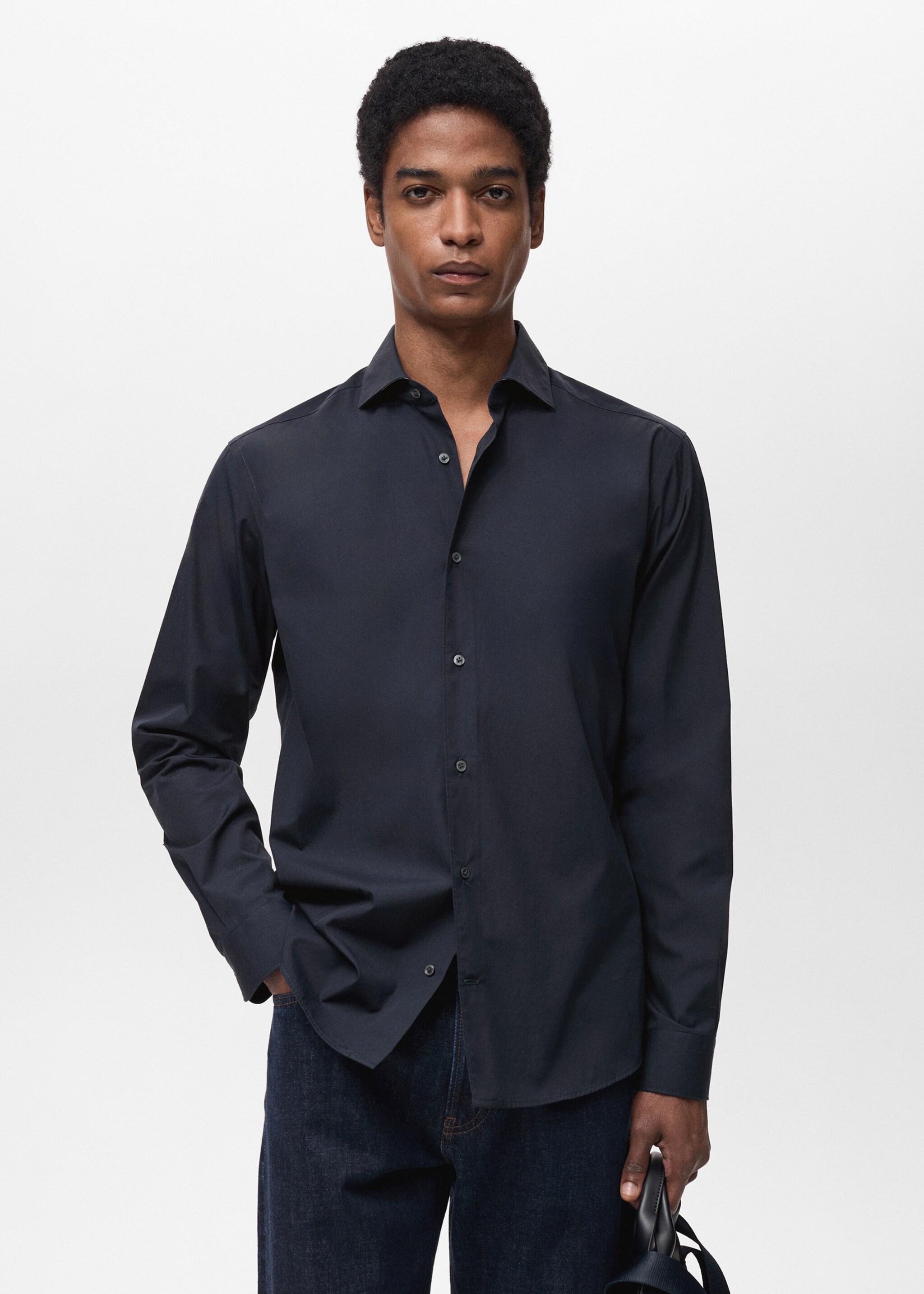 100% cotton regular-fit shirt - Medium plane, Dark Navy. Ref: 87064407-00.
