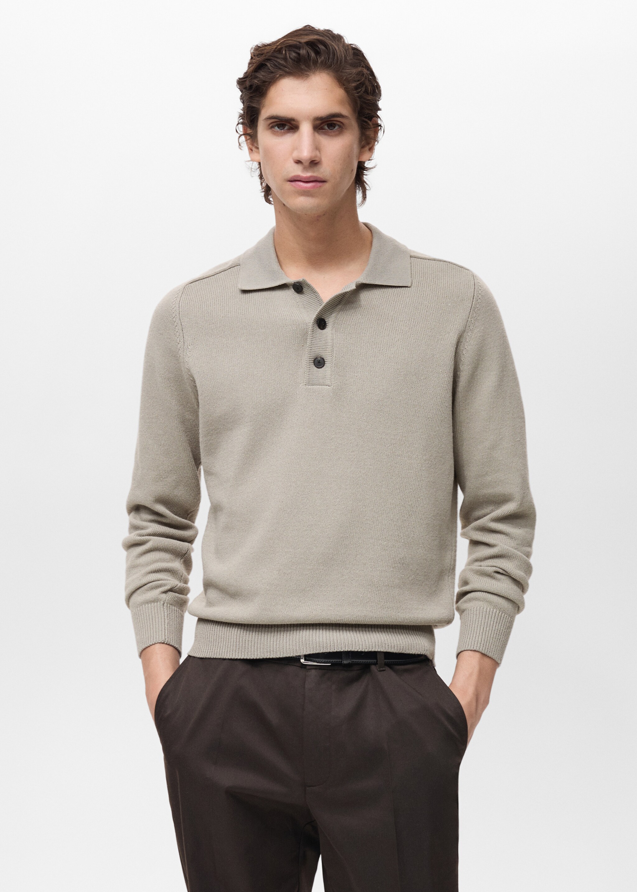 Strickpoloshirt aus Baumwolle - Mittlere Ansicht, Eisgrau. Ref: 87064410-00.