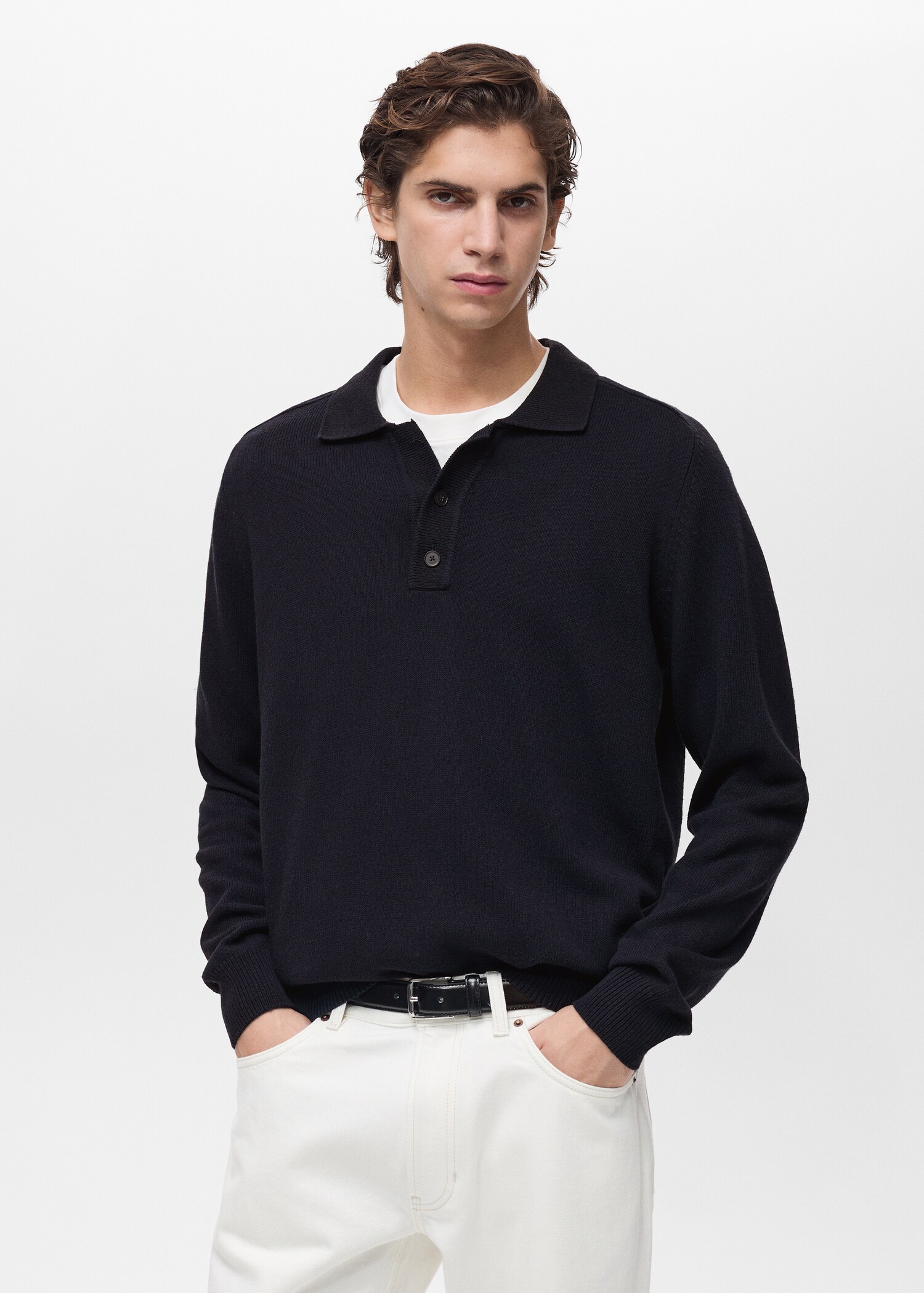 Cotton knitted polo shirt - Medium plane