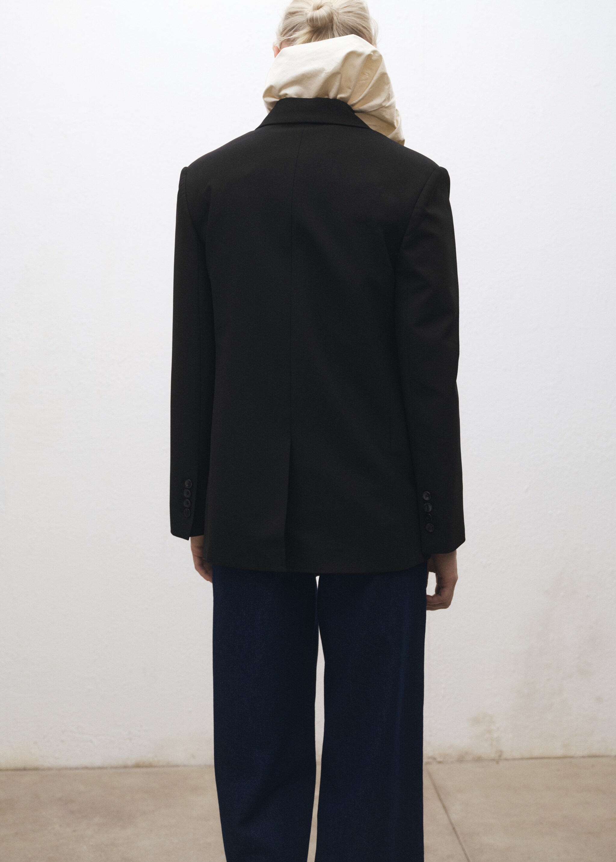 Marynarka garniturowa z mieszanki wełny - Tylna strona artykułu, Czarny. Ref: 87064427-00.