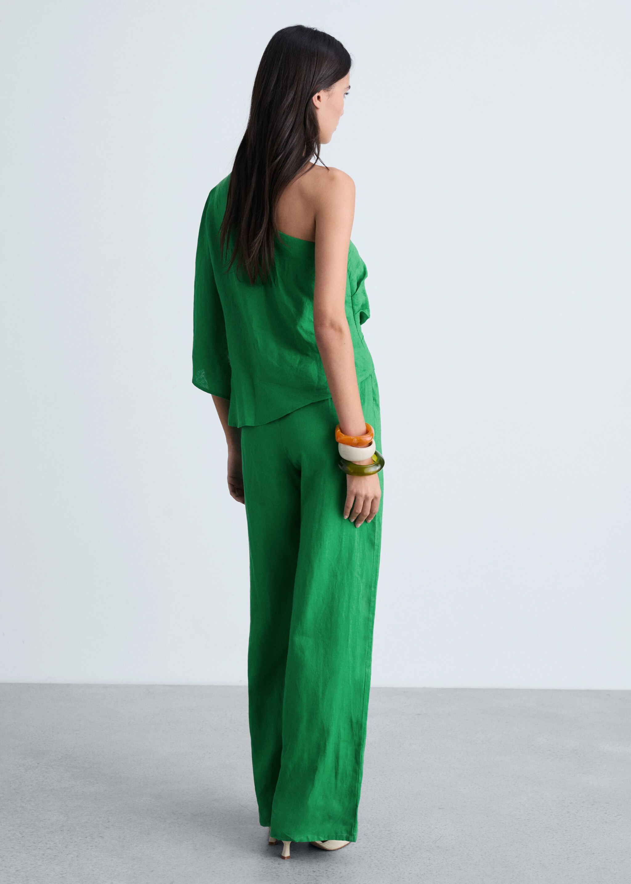 Asymmetrical linen jumpsuit - Reverse of the article, Green. Ref: 87064779-00.