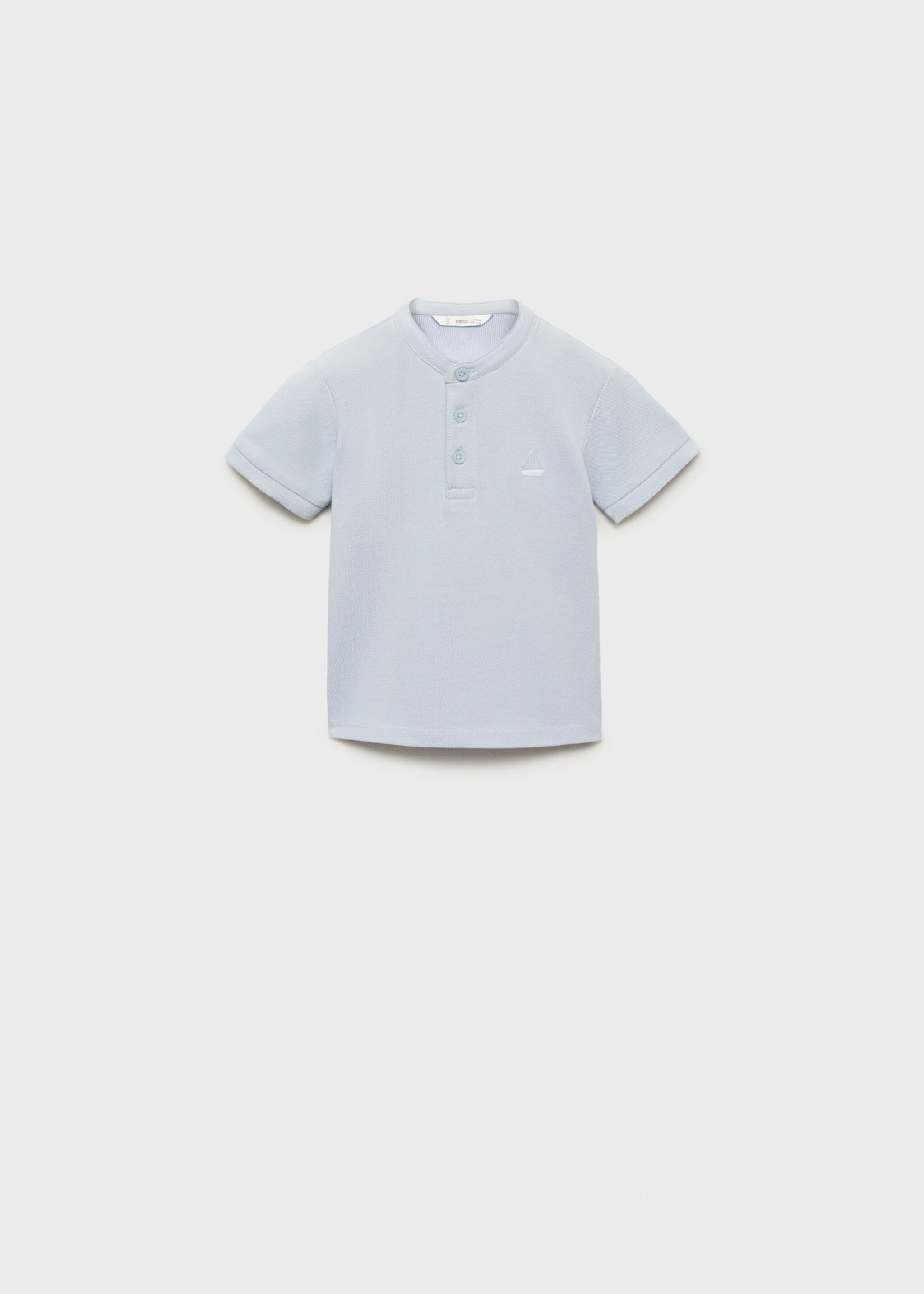 Mao collar cotton polo - Article without model, Sky Blue. Ref: 87064780-00.