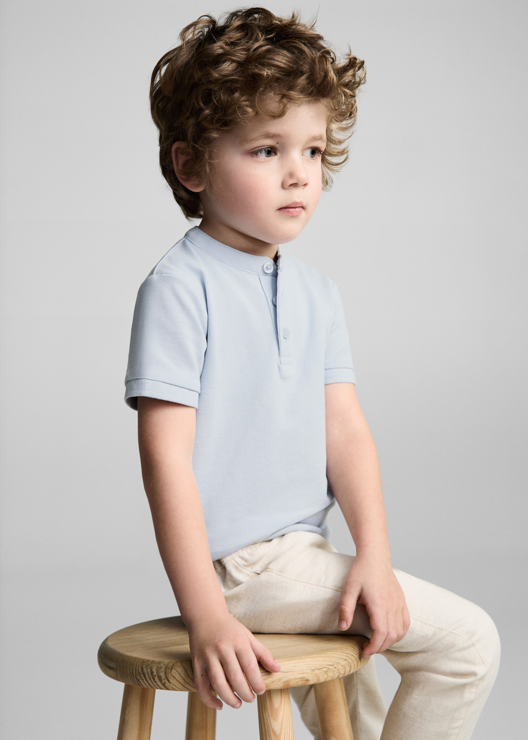 Mao collar cotton polo - Details of the article 2, Sky Blue. Ref: 87064780-00.