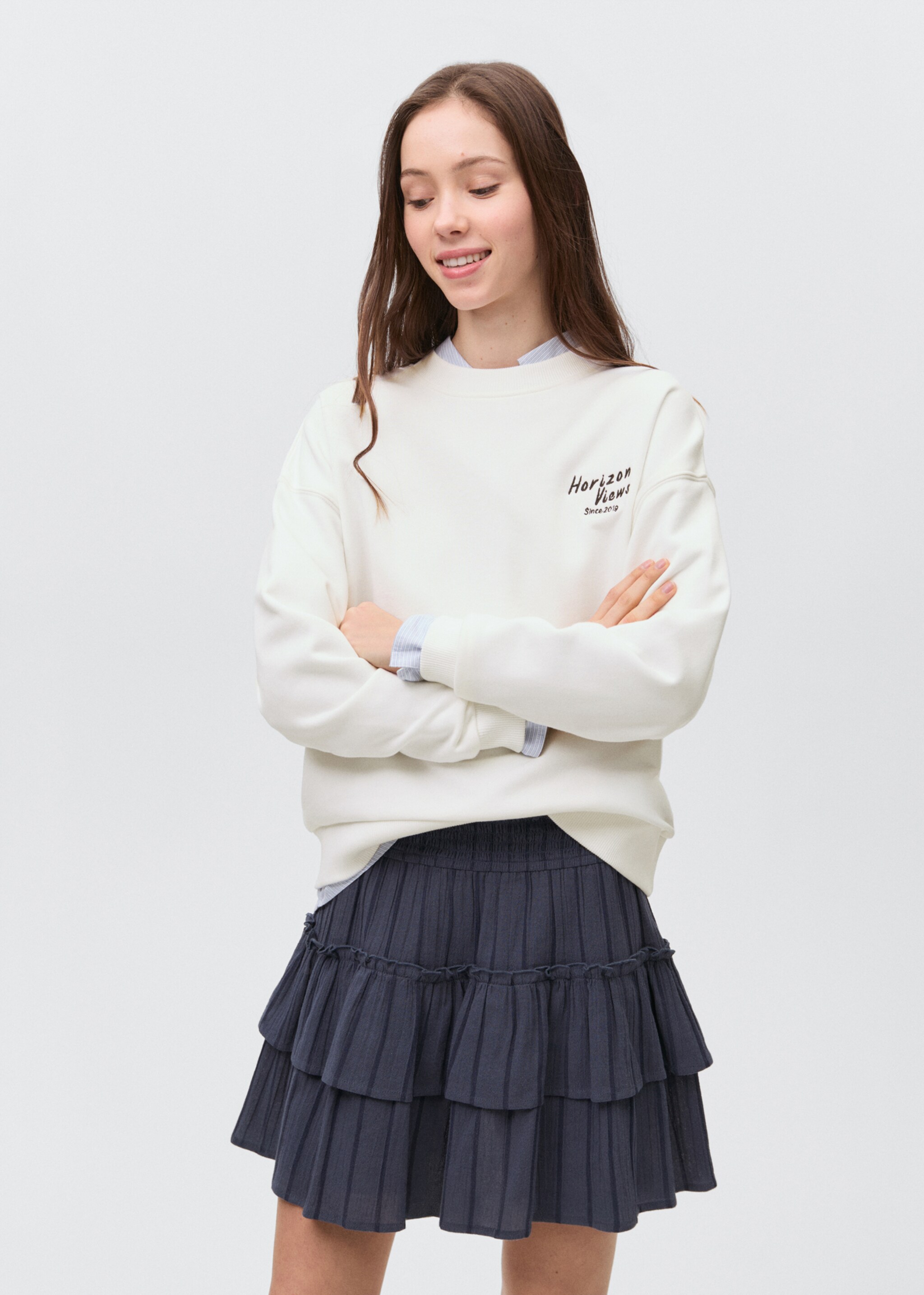 Sudadera algodón estampada - Plano medio, Blanco roto. Ref: 87064786-00.