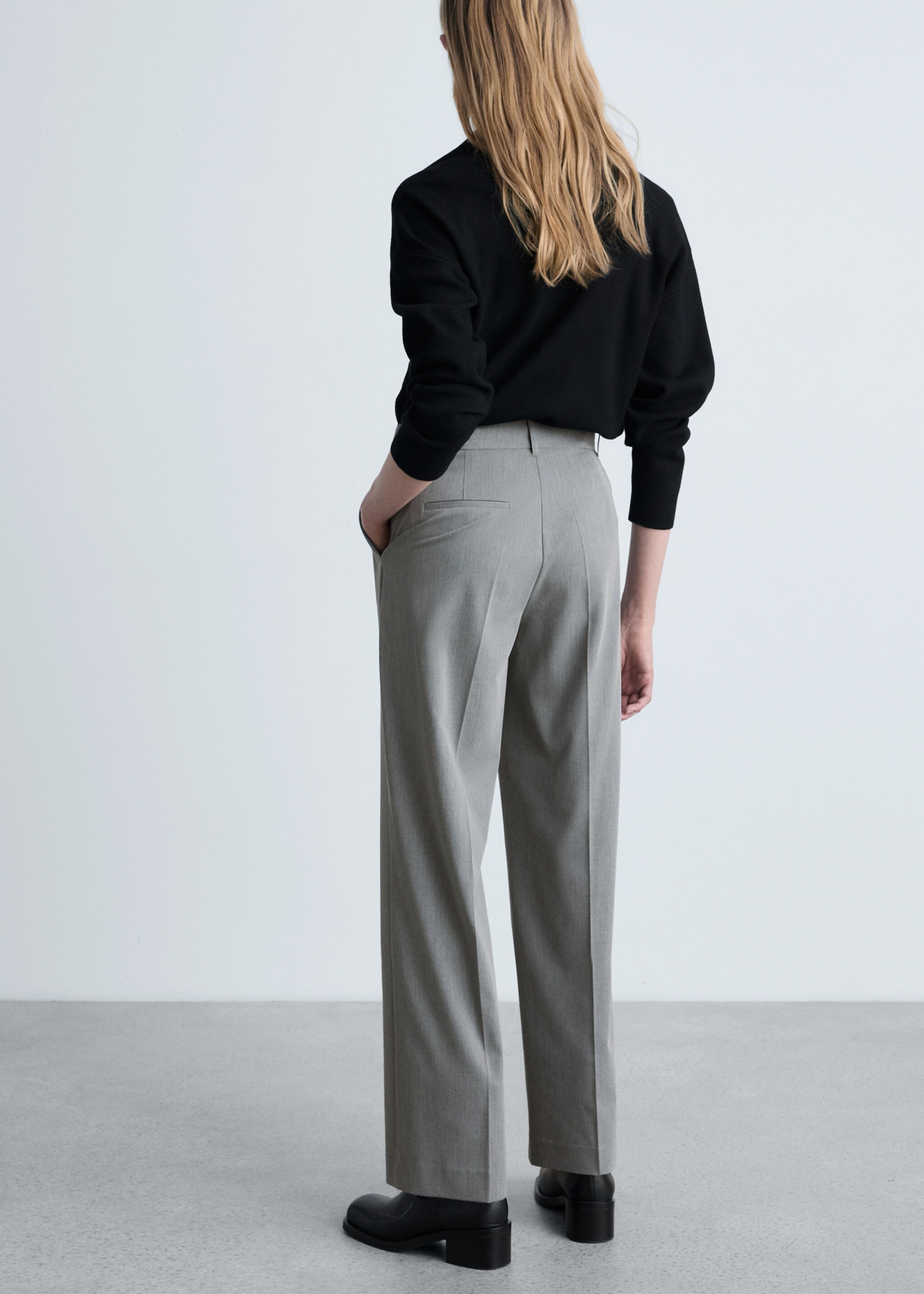 Straight mid-rise trousers - Reverse of the article, Grey. Ref: 87064800-00.