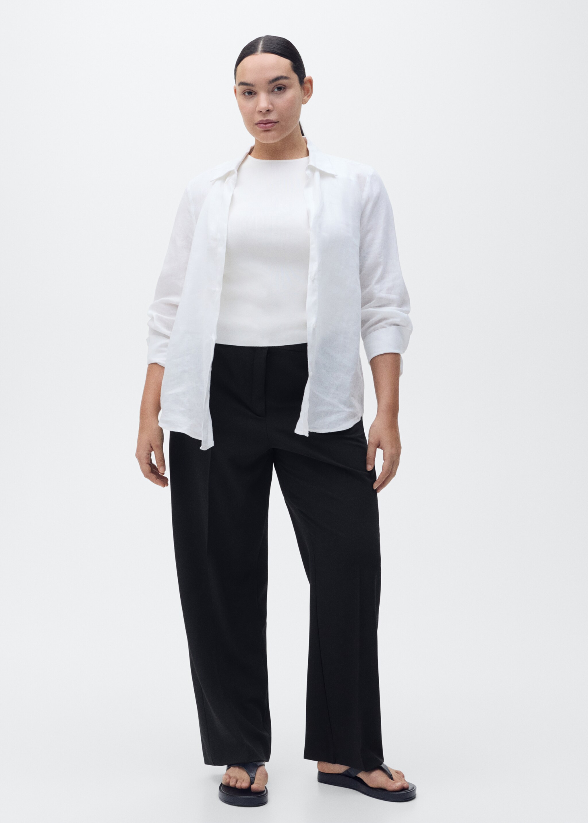 Straight mid-rise trousers - Details of the article 3, Black. Ref: 87064800-00.