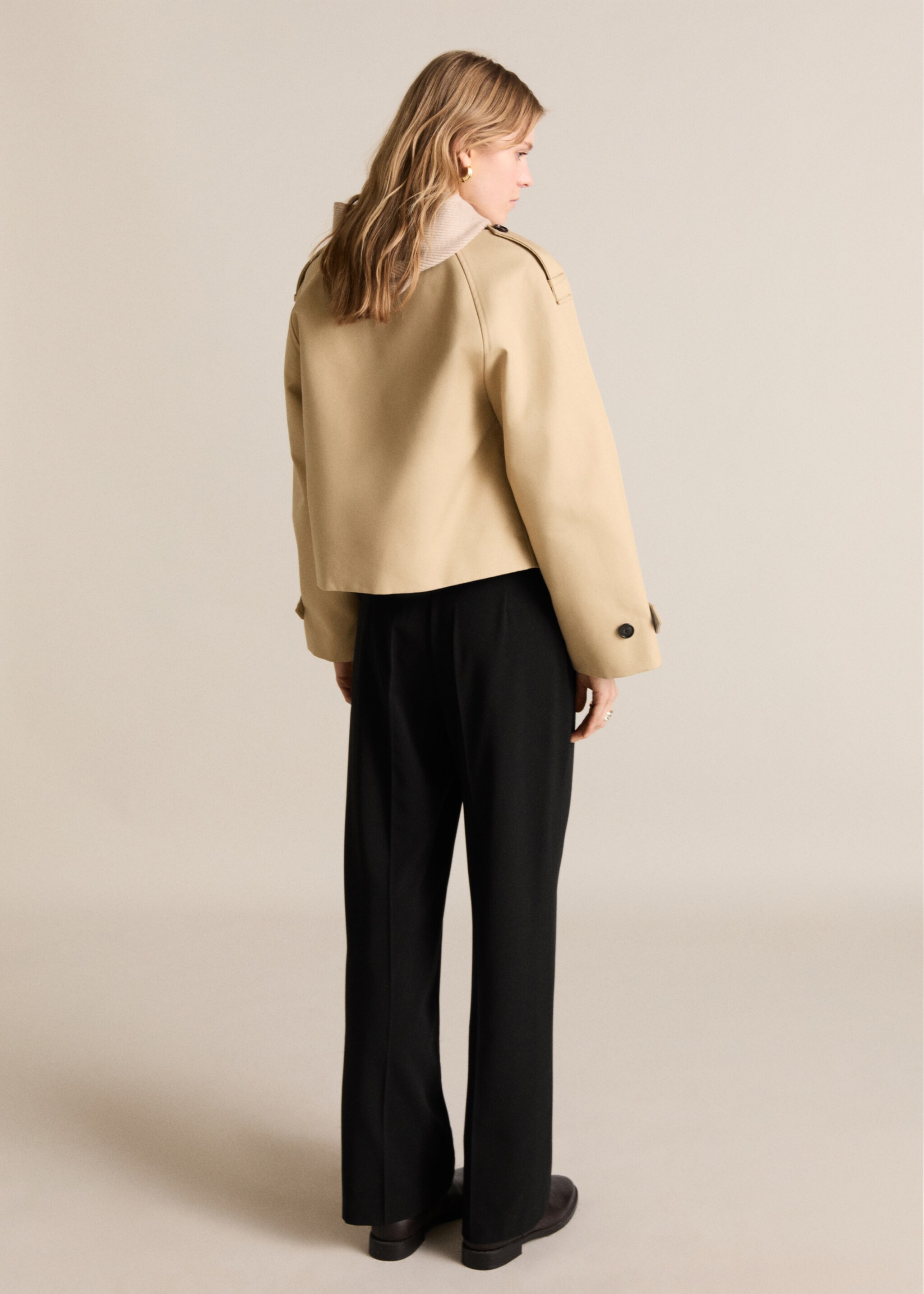 Straight mid-rise trousers - Reverse of the article, Black. Ref: 87064800-00.