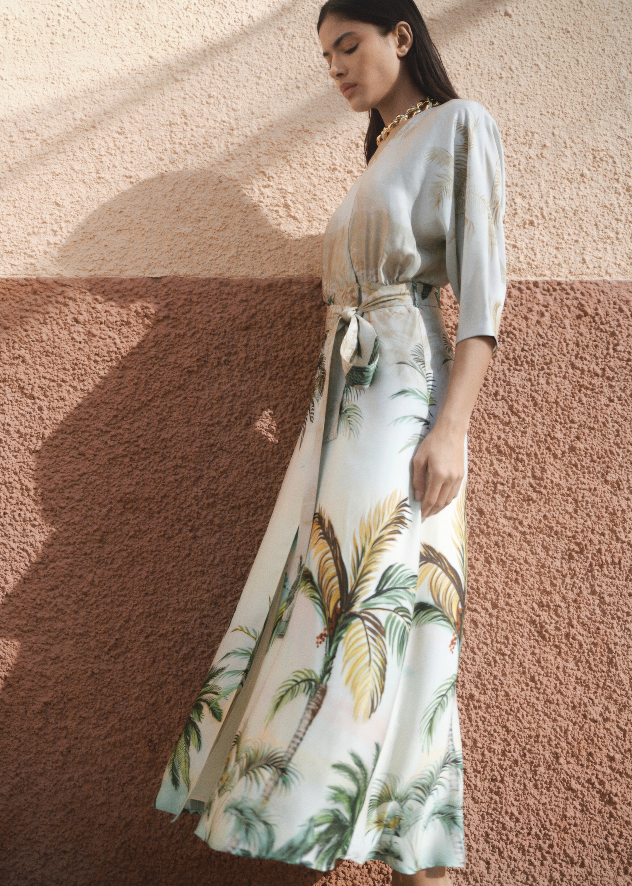 Crossover tropical dress - Details of the article 7, Ecru. Ref: 87064807-00.