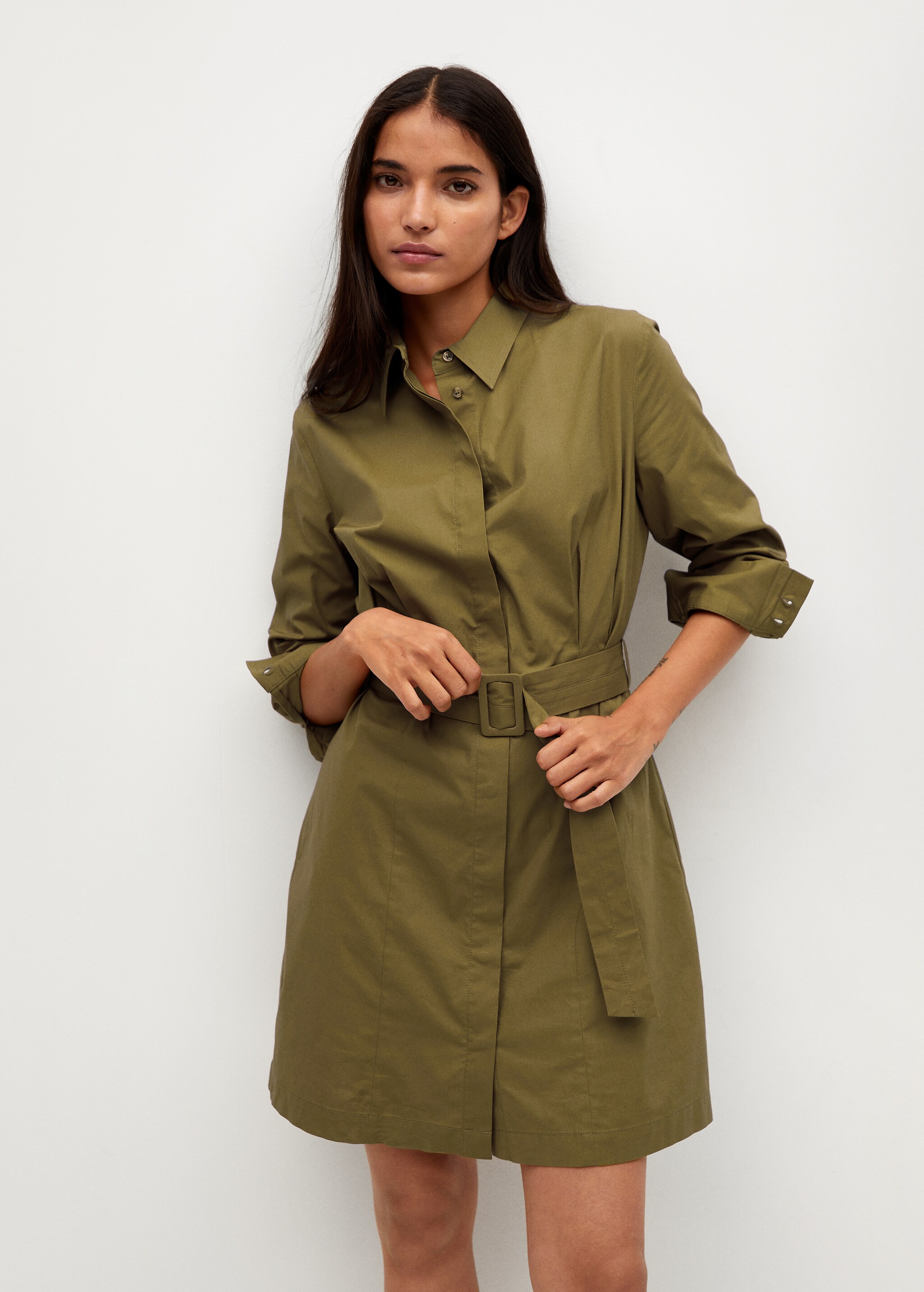 Vestido popelín cinturón - Plano medio