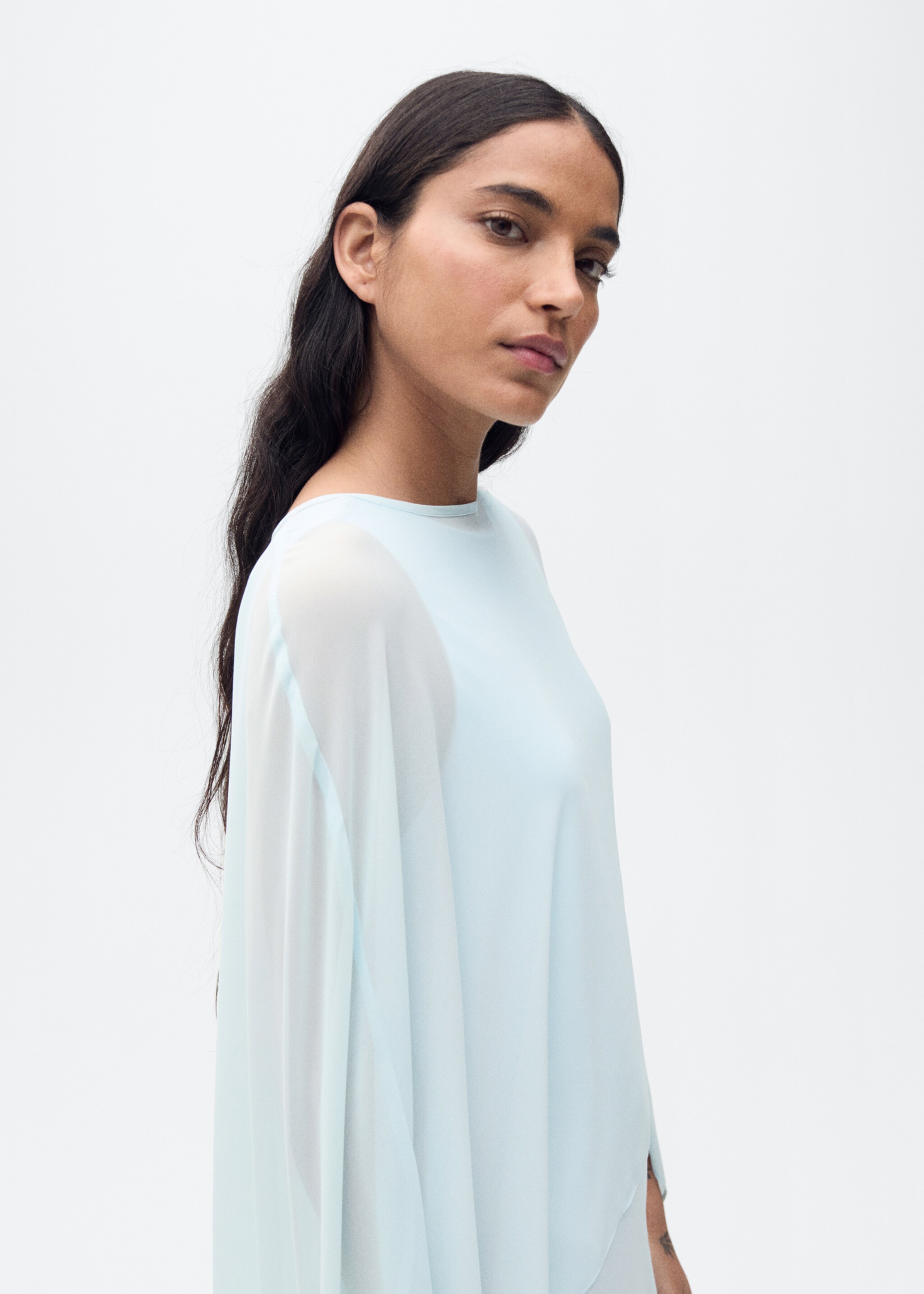 Long semi-transparent cape - Details of the article 1, Sky Blue. Ref: 87065724-00.