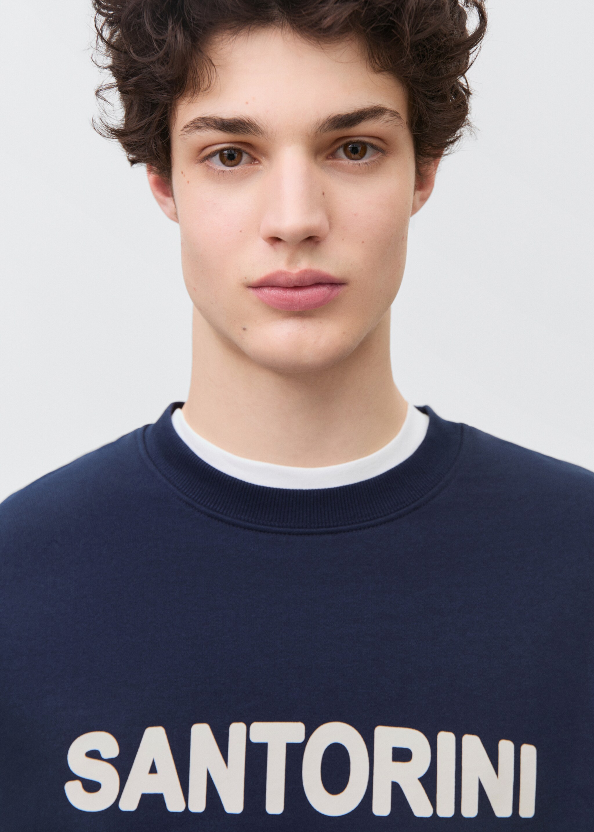 Bavlněná mikina s potiskem nápisu - Detail zboží 1, Námořnická modrá. Ref: 87065737-00.