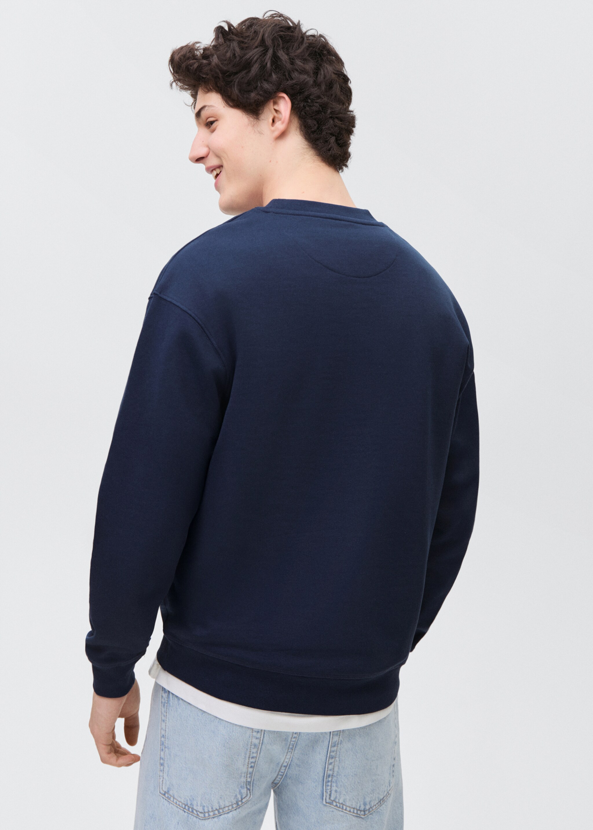 Bavlněná mikina s potiskem nápisu - Zadní strana zboží, Námořnická modrá. Ref: 87065737-00.