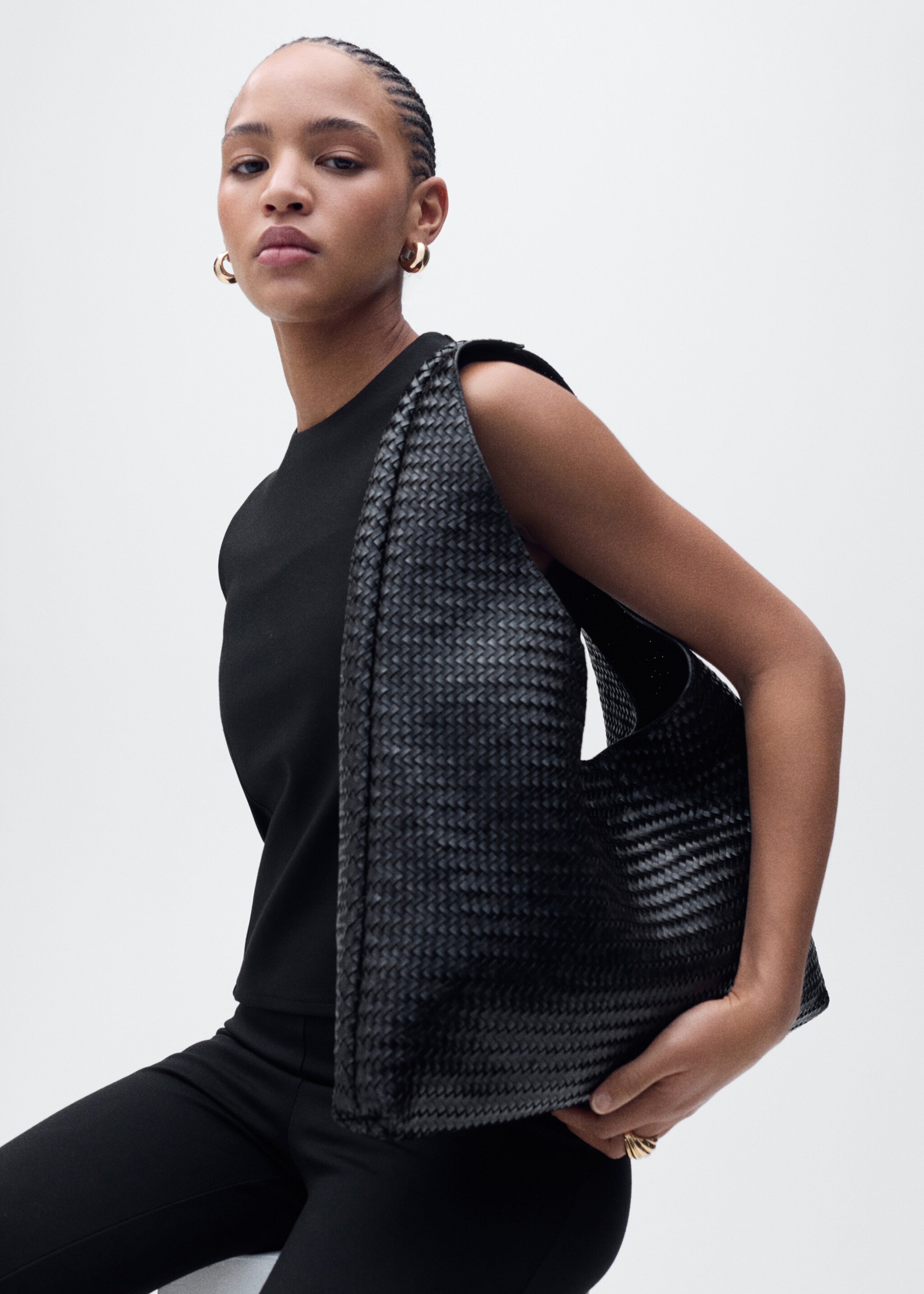 Skinny trousers with openings - Details of the article 1, Black. Ref: 87065741-00.