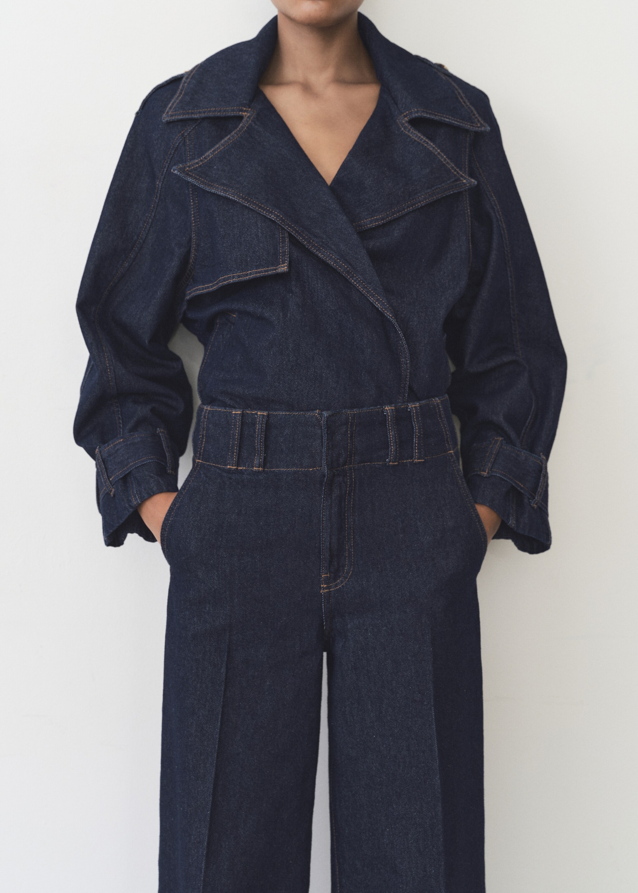 Wideleg denim broek - Detail van het artikel 6, Open blauw. Ref: 87065742-00.