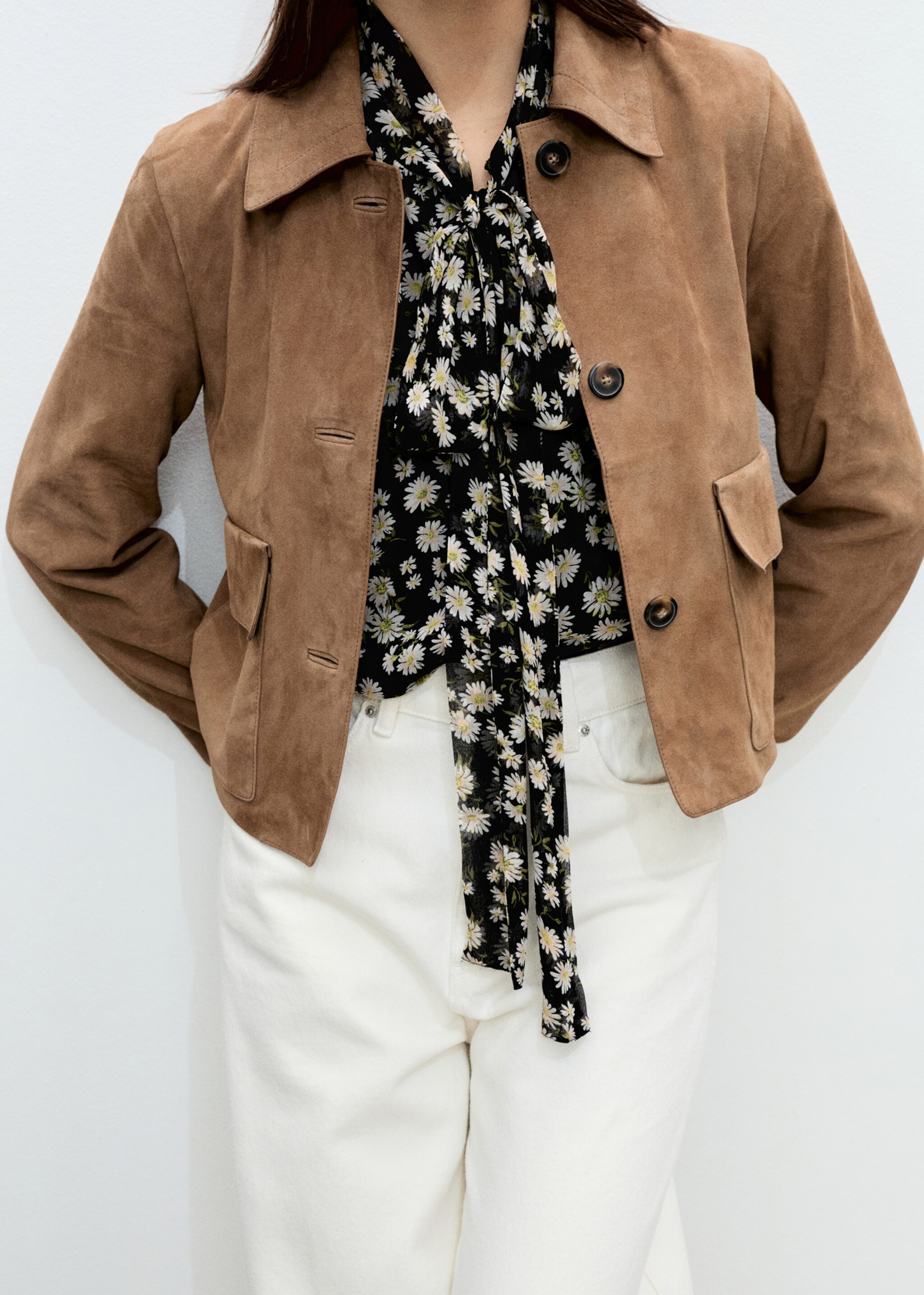 Blouse imprimé floral à nœud - Détail de l'article 6, Noir. Ref: 87065745-00.