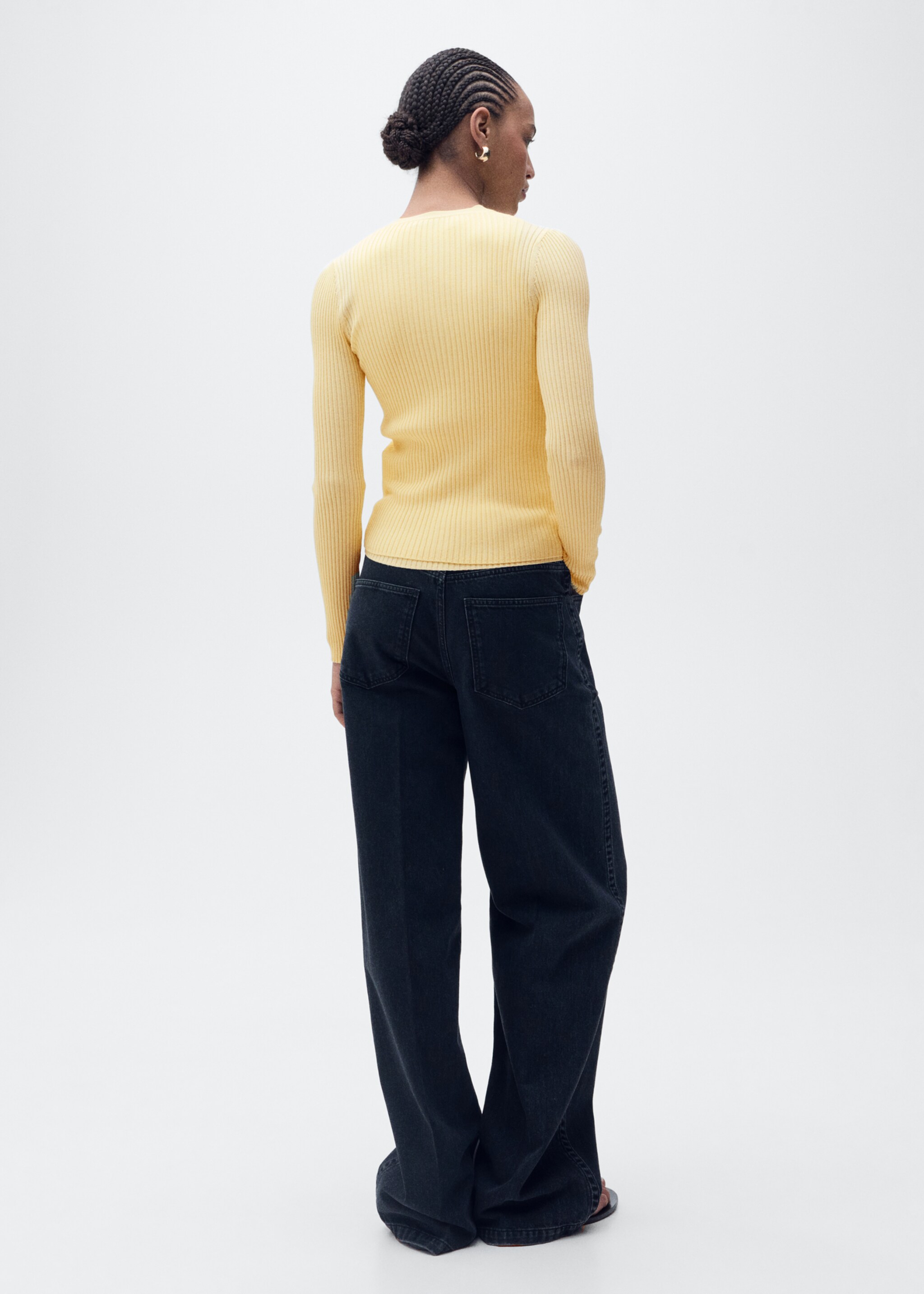 Càrdigan punt canalé escot en punta - Revers de l'article, Groc pastel. Ref: 87065746-00.