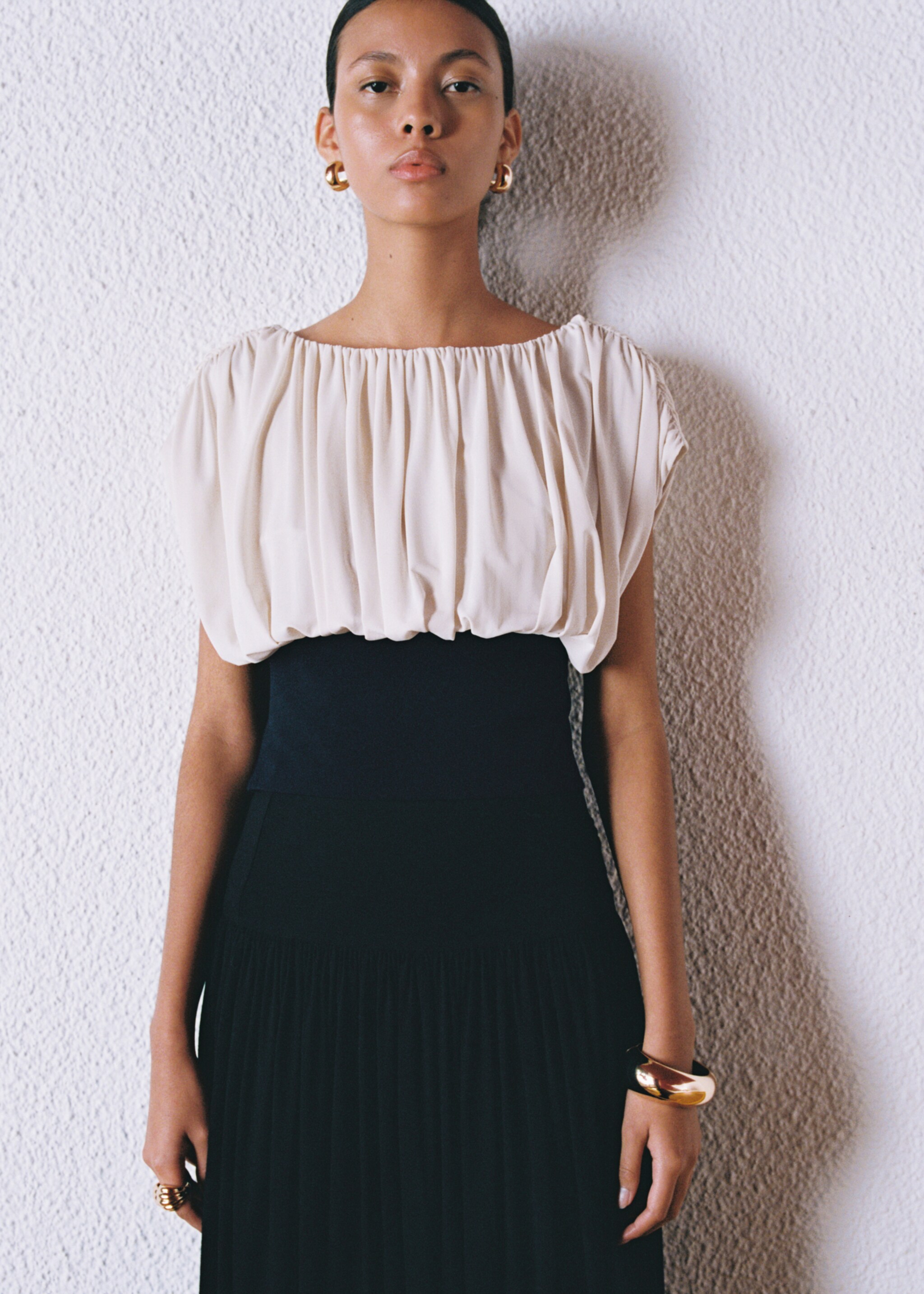 Combined draped top - Details of the article 7, Ecru. Ref: 87065758-00.