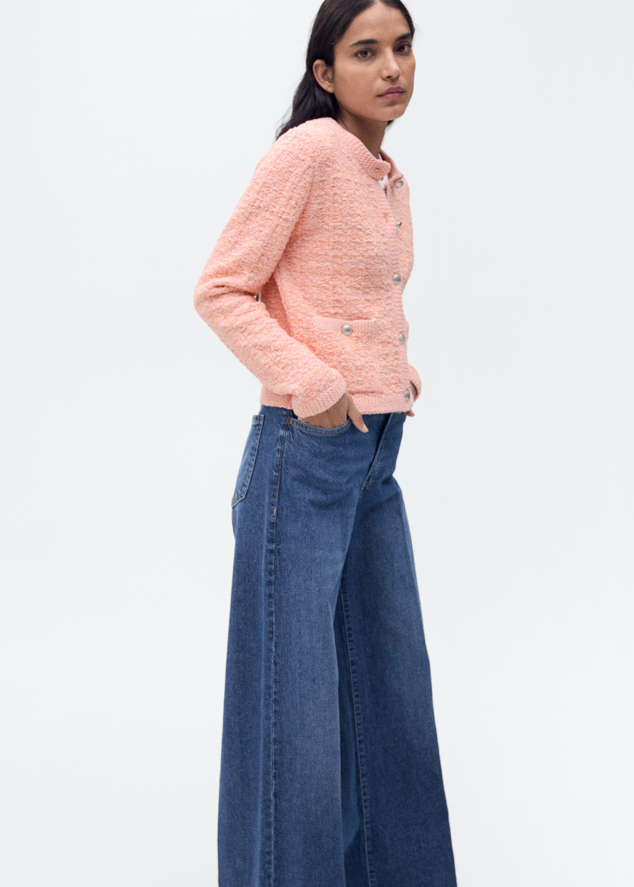 Tweed-effect jacket with jewel buttons - Details of the article 2, Pastel Pink. Ref: 87065763-00.