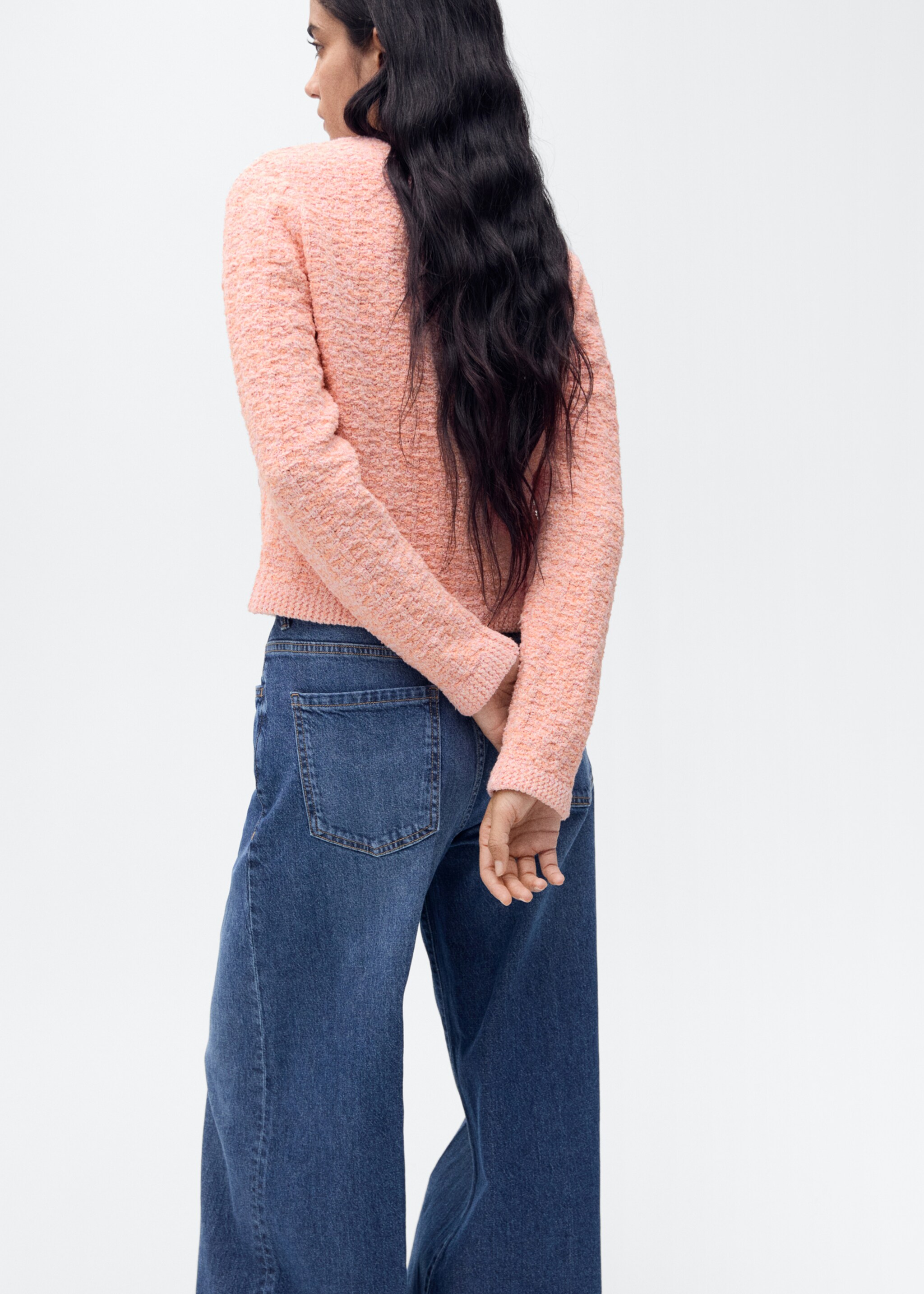 Tweed-effect jacket with jewel buttons - Reverse of the article, Pastel Pink. Ref: 87065763-00.