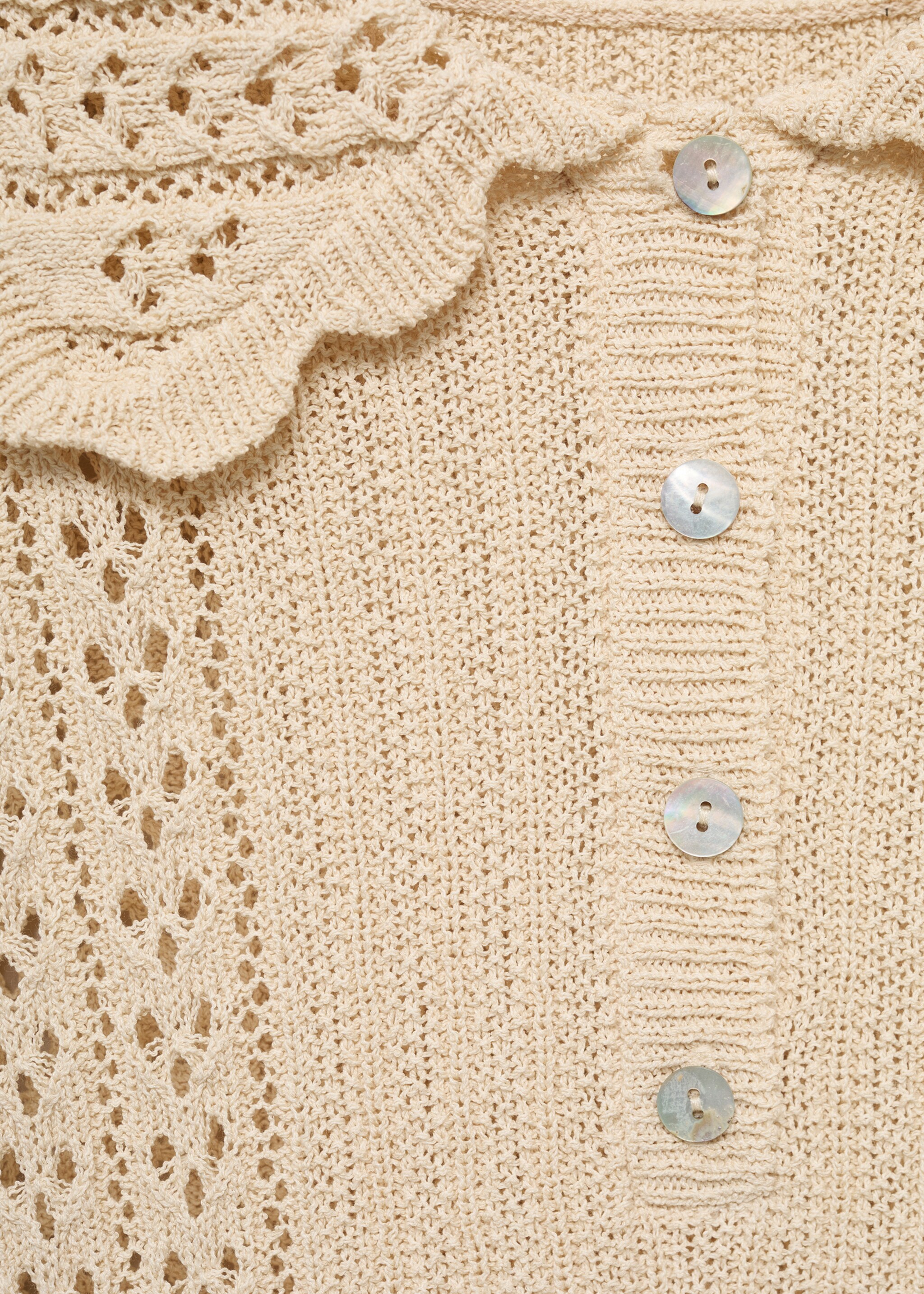 Openwork knitted polo-neck sweater - Details of the article 8, Beige. Ref: 87065767-00.