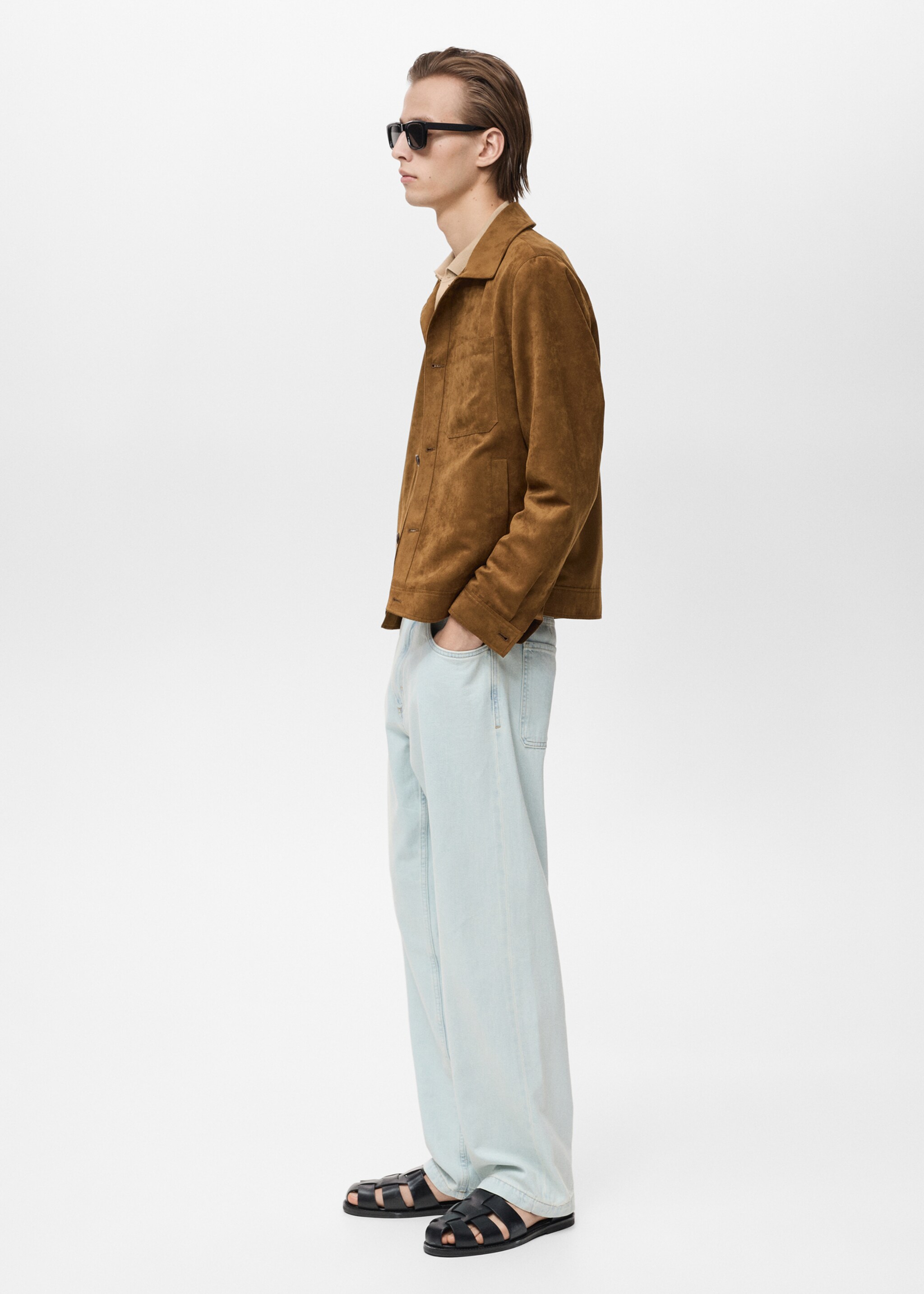 Suede effect overshirt - Details of the article 2, Cognac. Ref: 87065916-00.