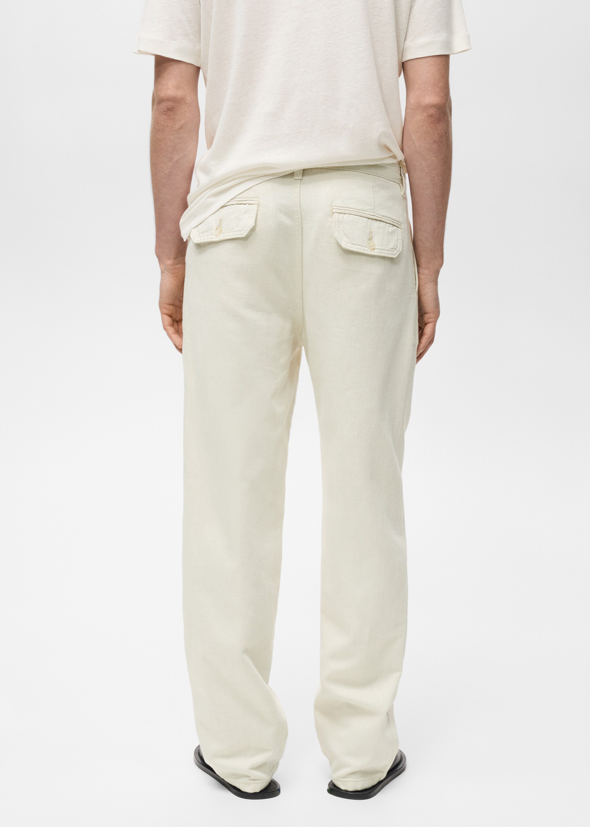 Regular-Fit-Jeans aus Leinenmischgewebe mit Bundfalten - Rückseite des Artikels, Ecru. Ref: 87065919-00.